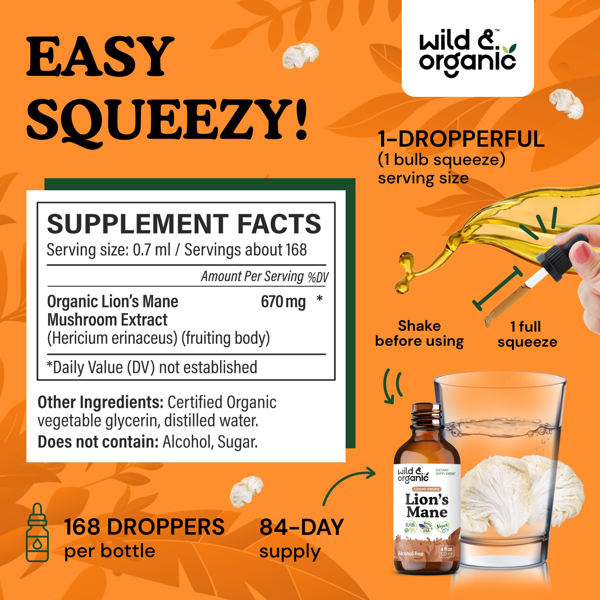 Wild & Organic Lion's Mane Mushroom Drops with dropper