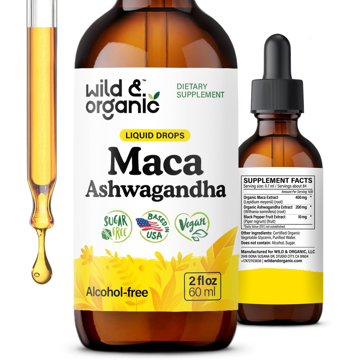 Wild & Organic Maca Ashwagandha Tincture 2 fl. oz. front view