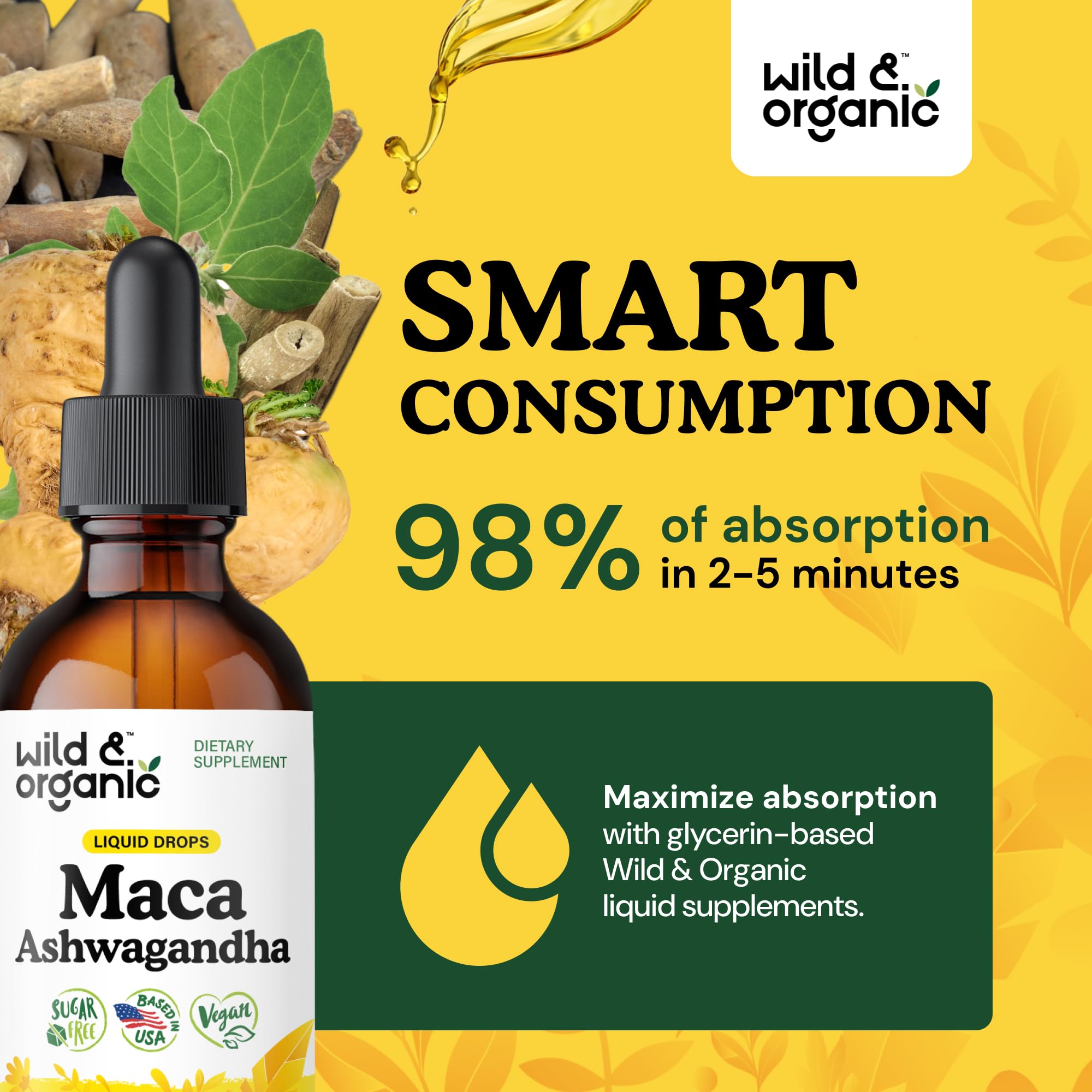 Wild & Organic Maca Ashwagandha Tincture label close-up