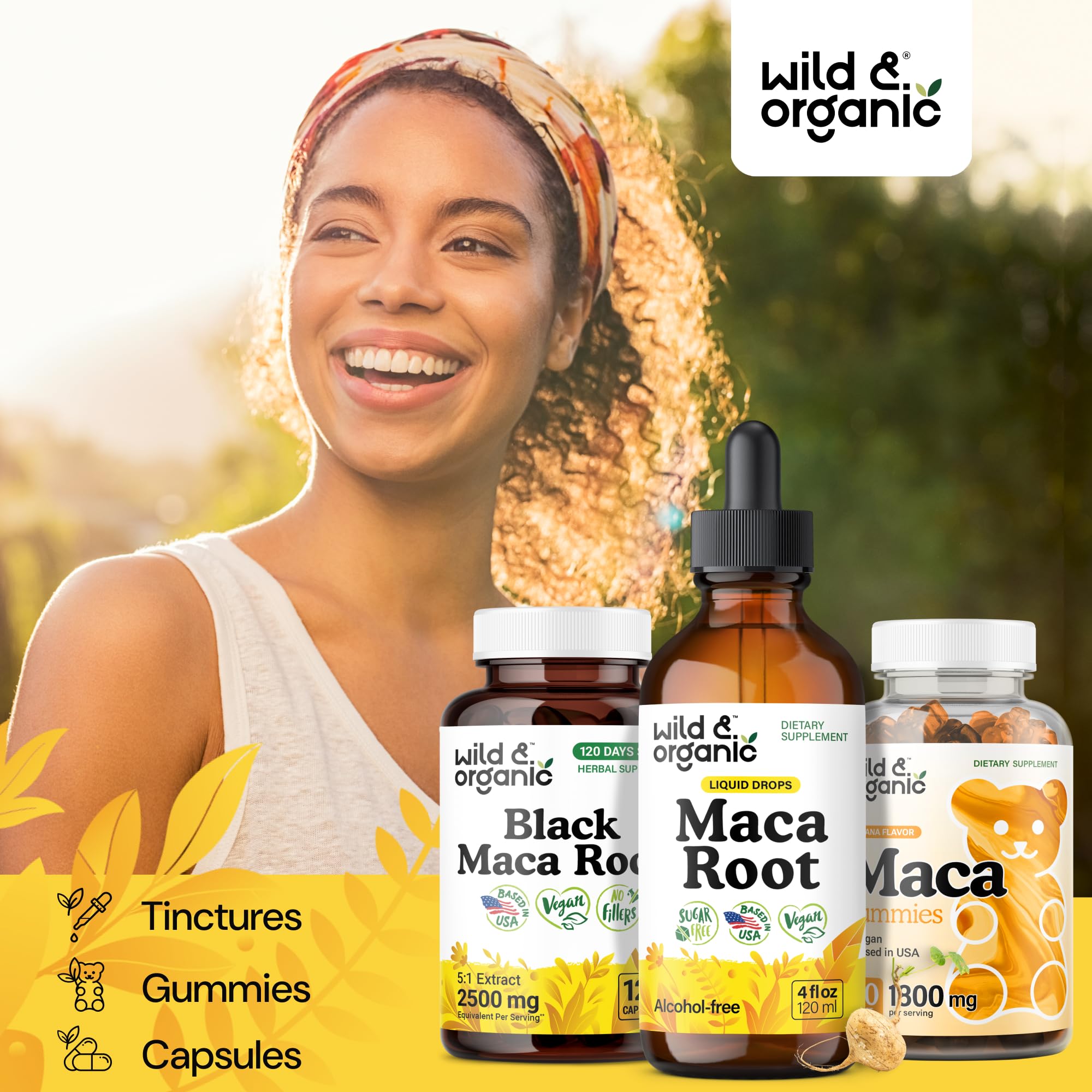 Wild & Organic Maca Root Tincture with measuring spoon