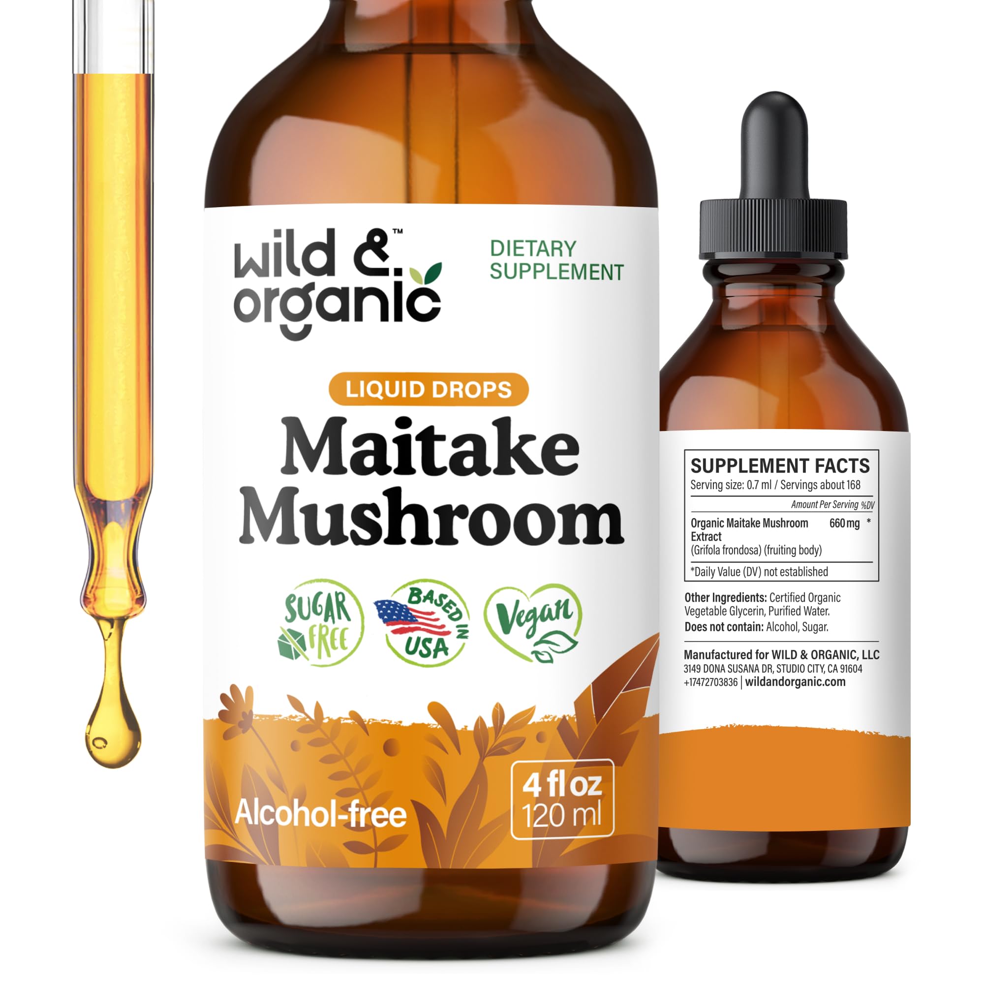 Wild & Organic Maitake Mushroom Tincture 4 fl. oz. front view
