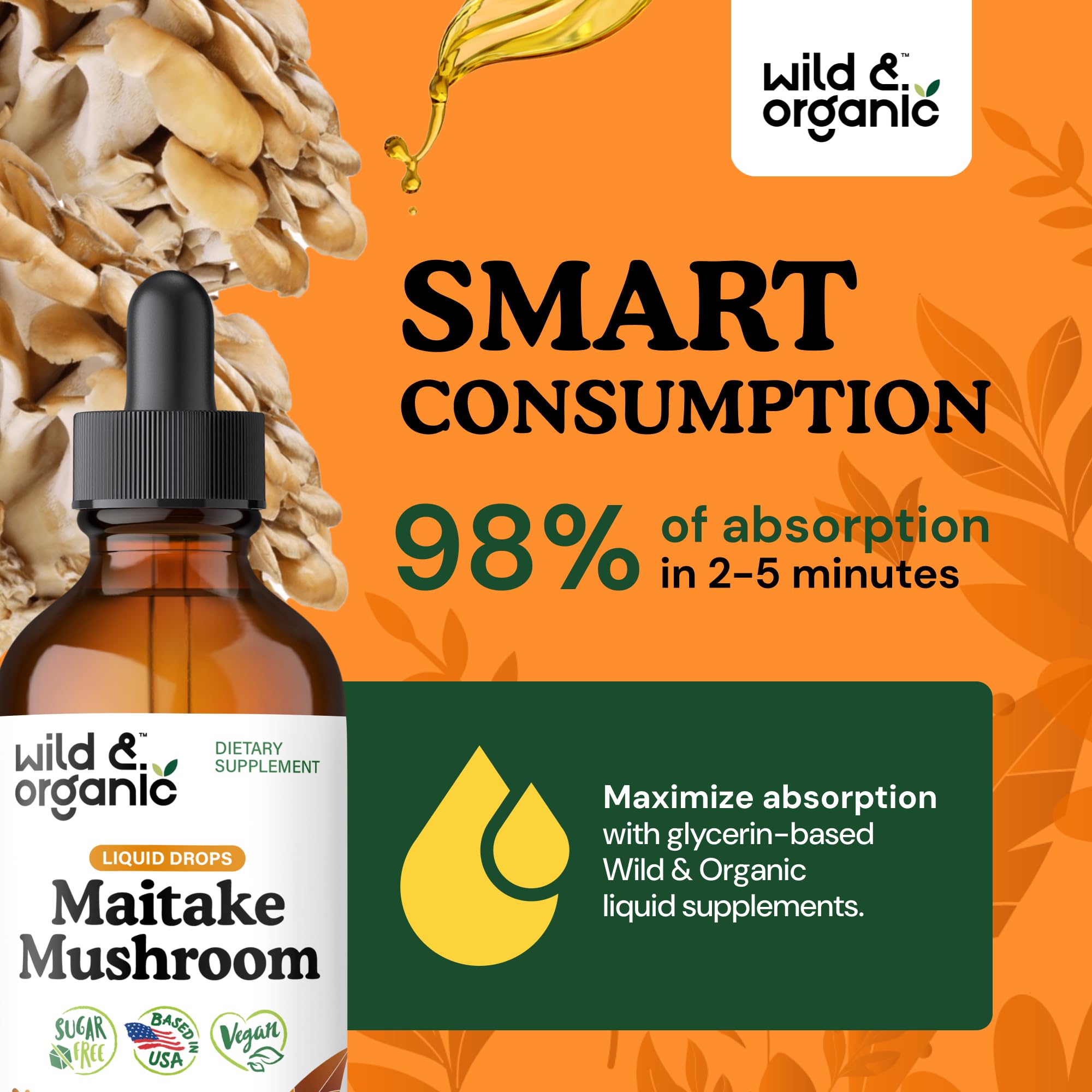 Wild & Organic Maitake Mushroom Tincture with natural background
