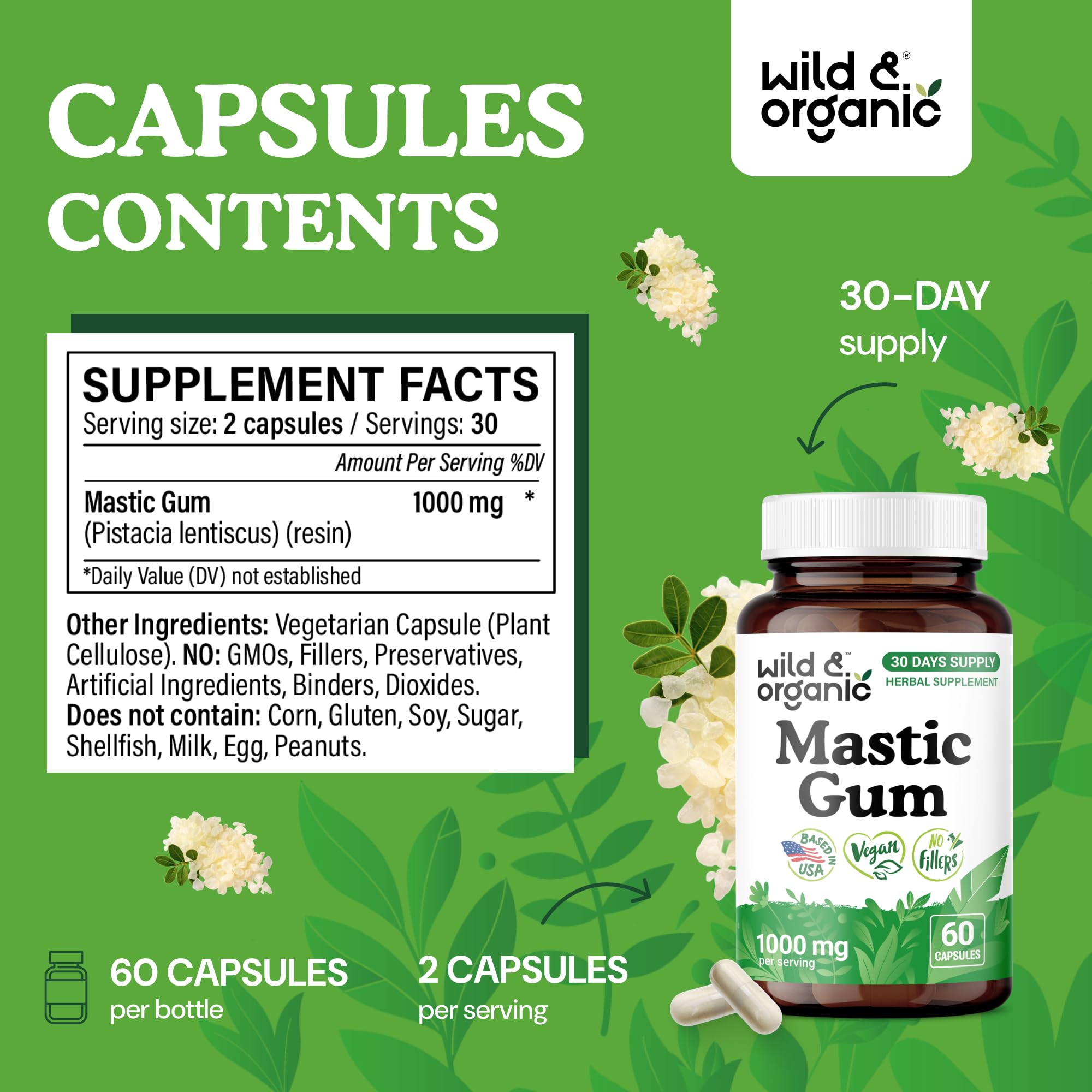 Wild & Organic Mastic Gum Capsules side view showing capsule design