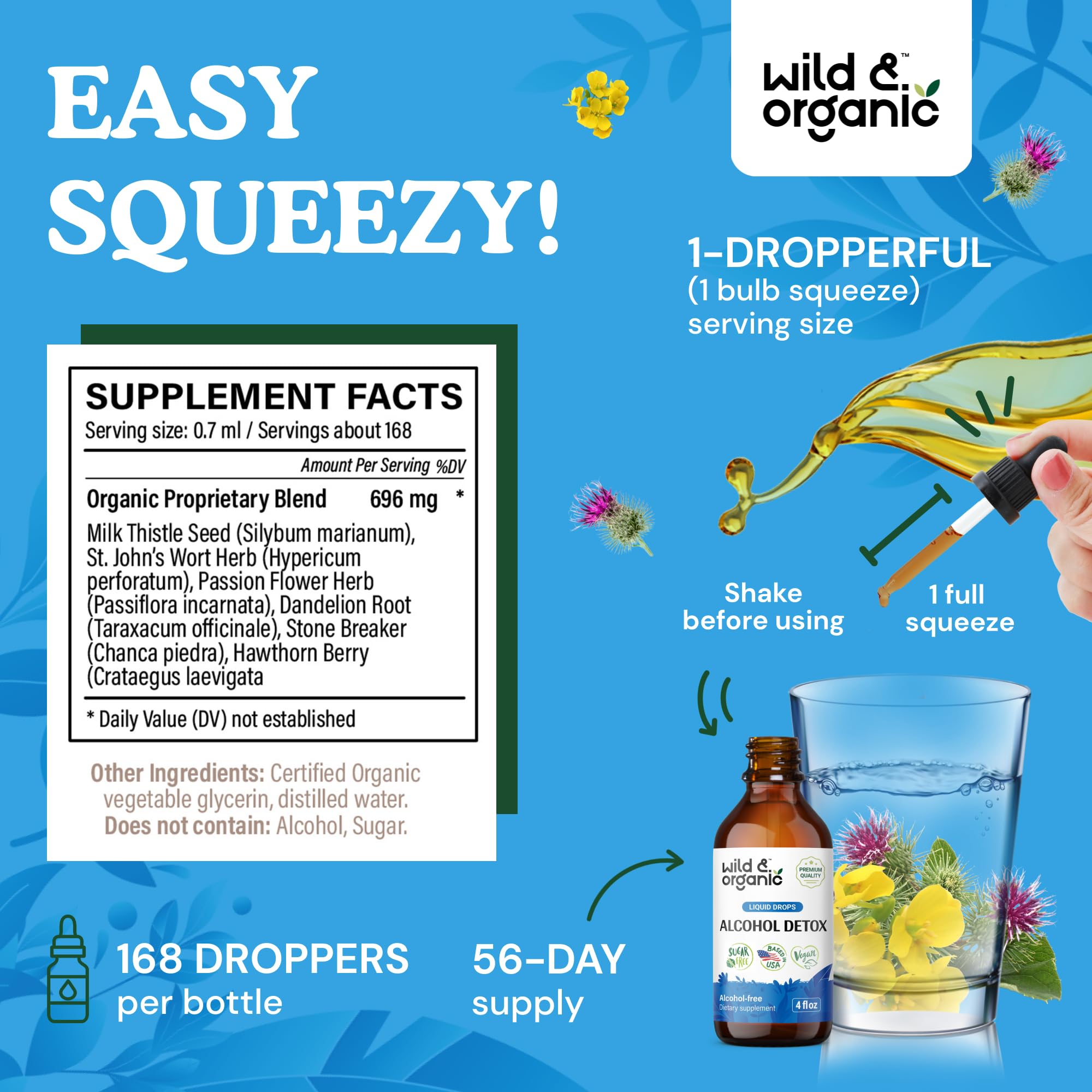Wild & Organic Milk Thistle Alcohol Supplement 4 fl. oz. label close-up