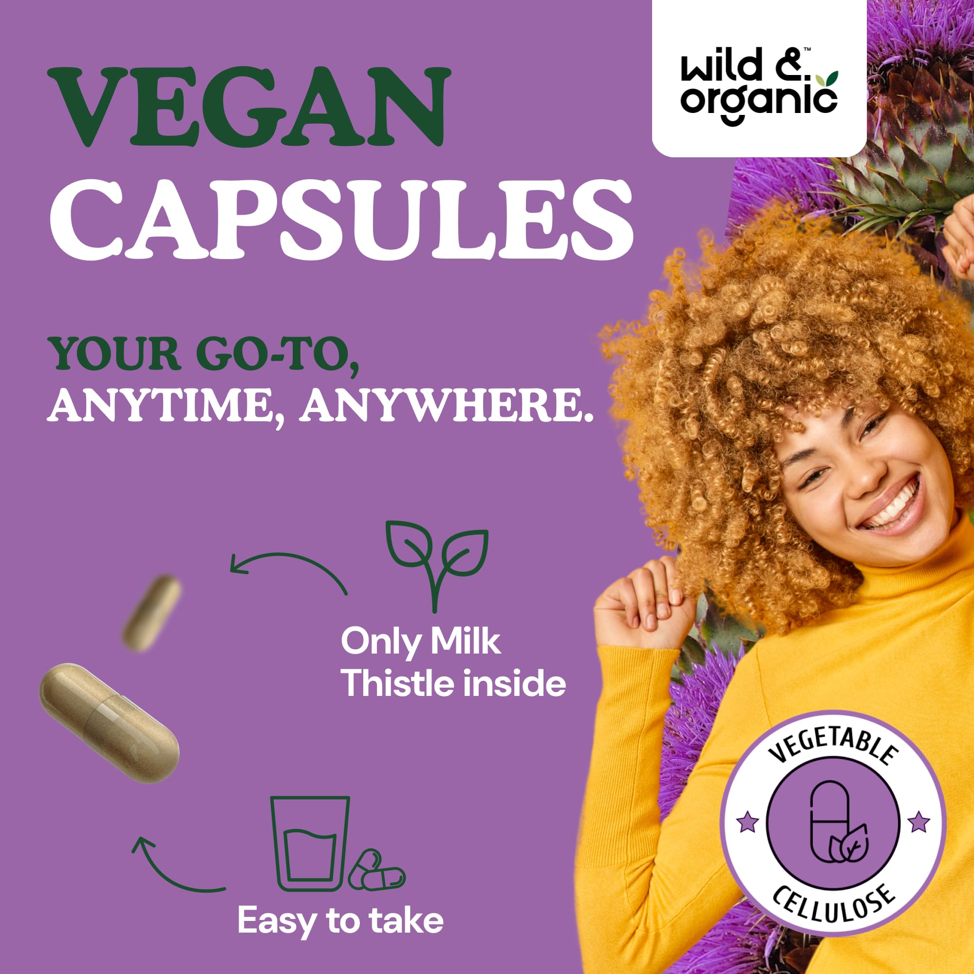 Wild & Organic Milk Thistle Capsules 1000mg bottle with natural background
