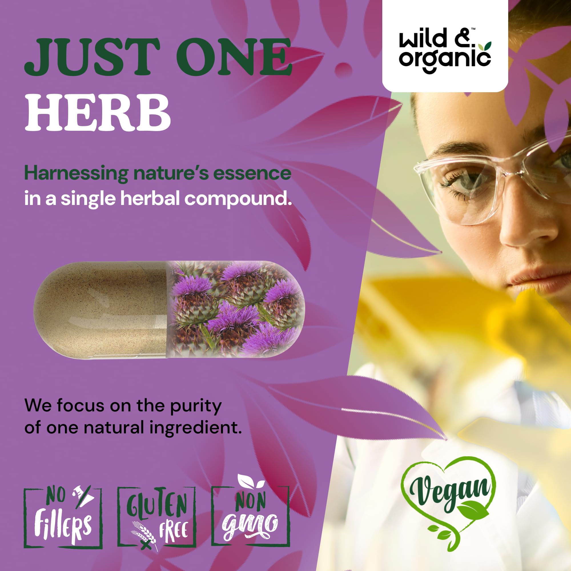 Wild & Organic Milk Thistle Capsules 1000mg showing capsule texture