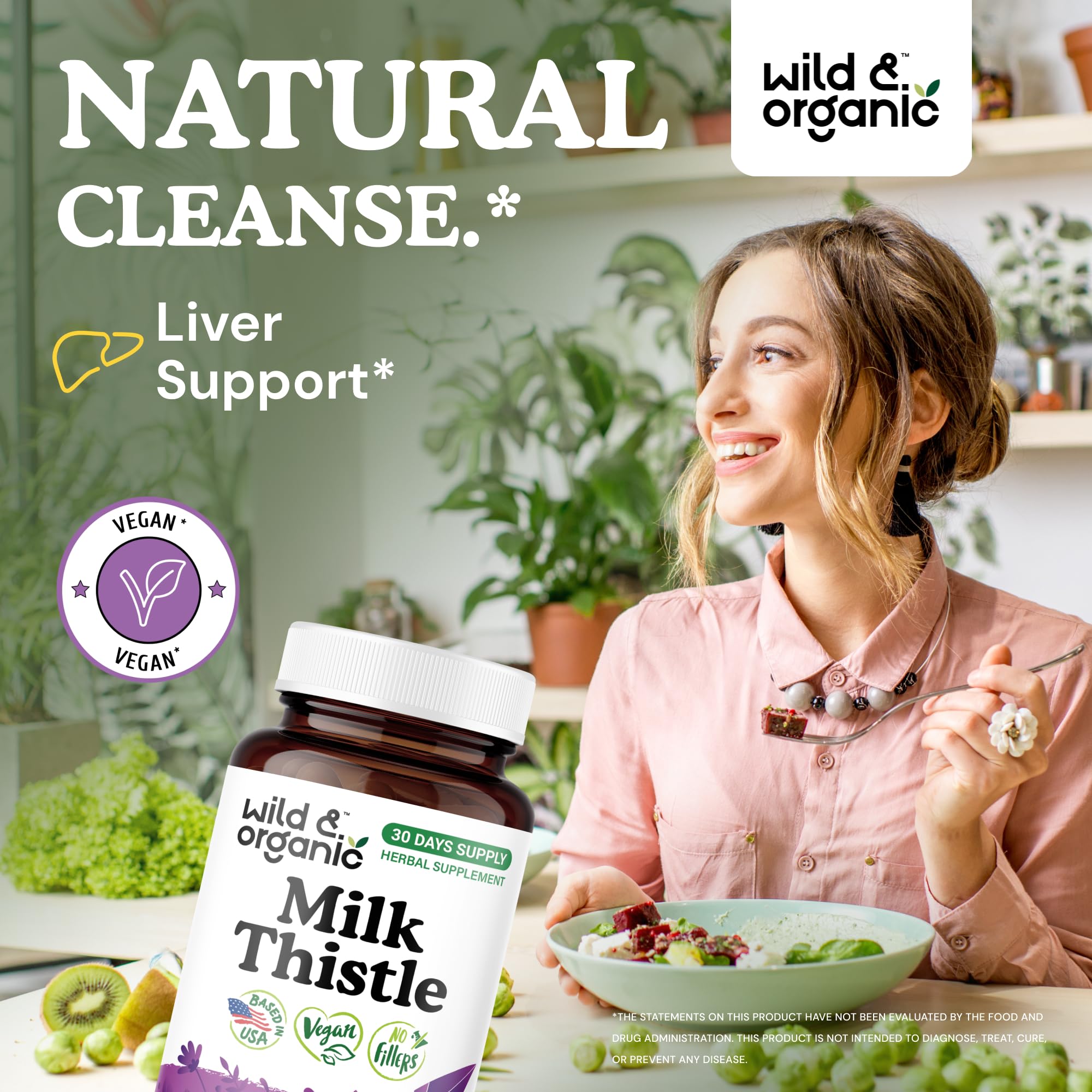 Wild & Organic Milk Thistle Capsules 1000mg side view showing capsule details