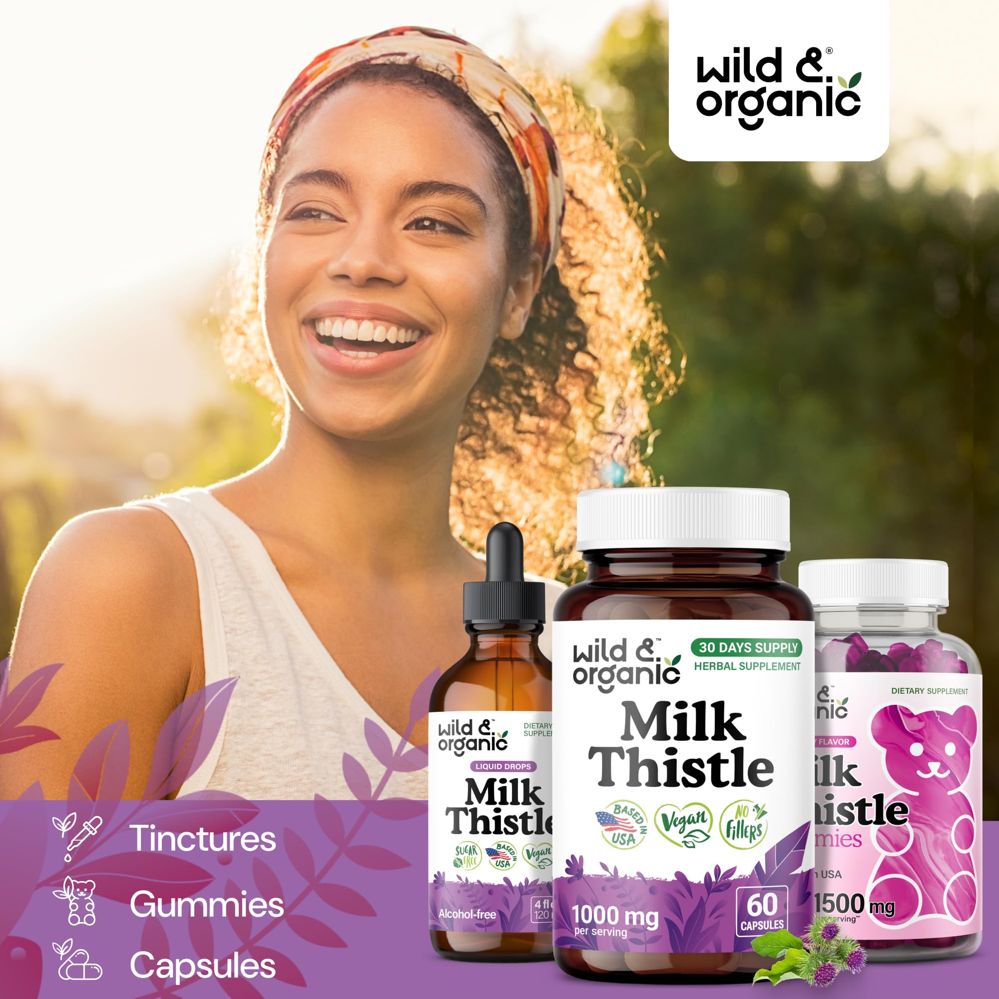 Wild & Organic Milk Thistle Capsules 1000mg with ingredients list