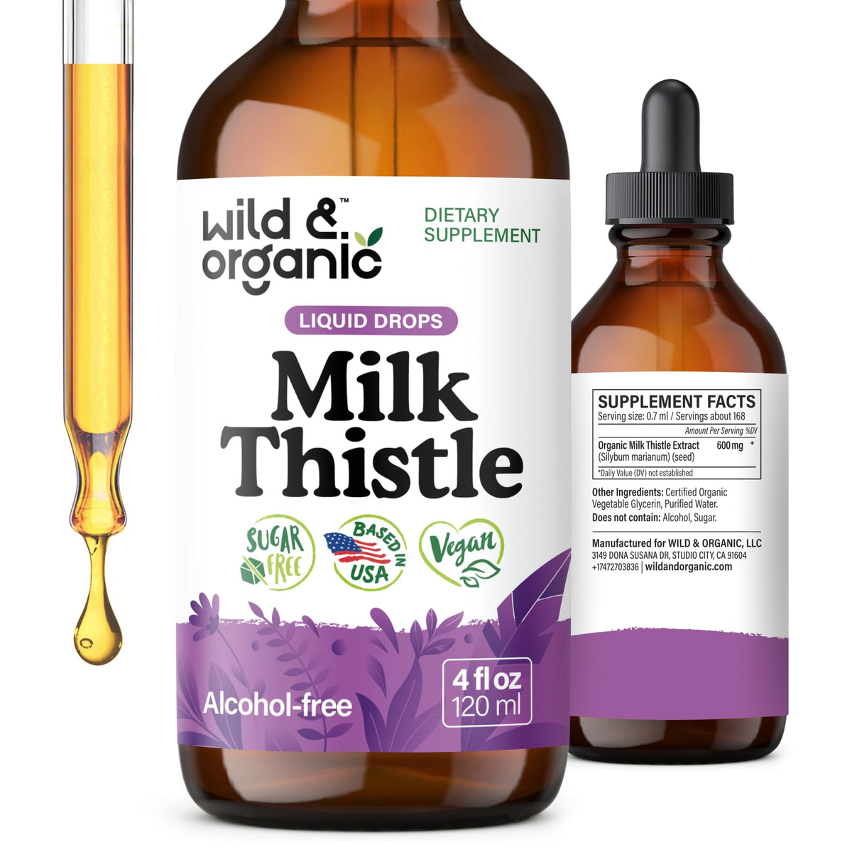 Wild & Organic Milk Thistle Supplement 4 fl. oz. front view
