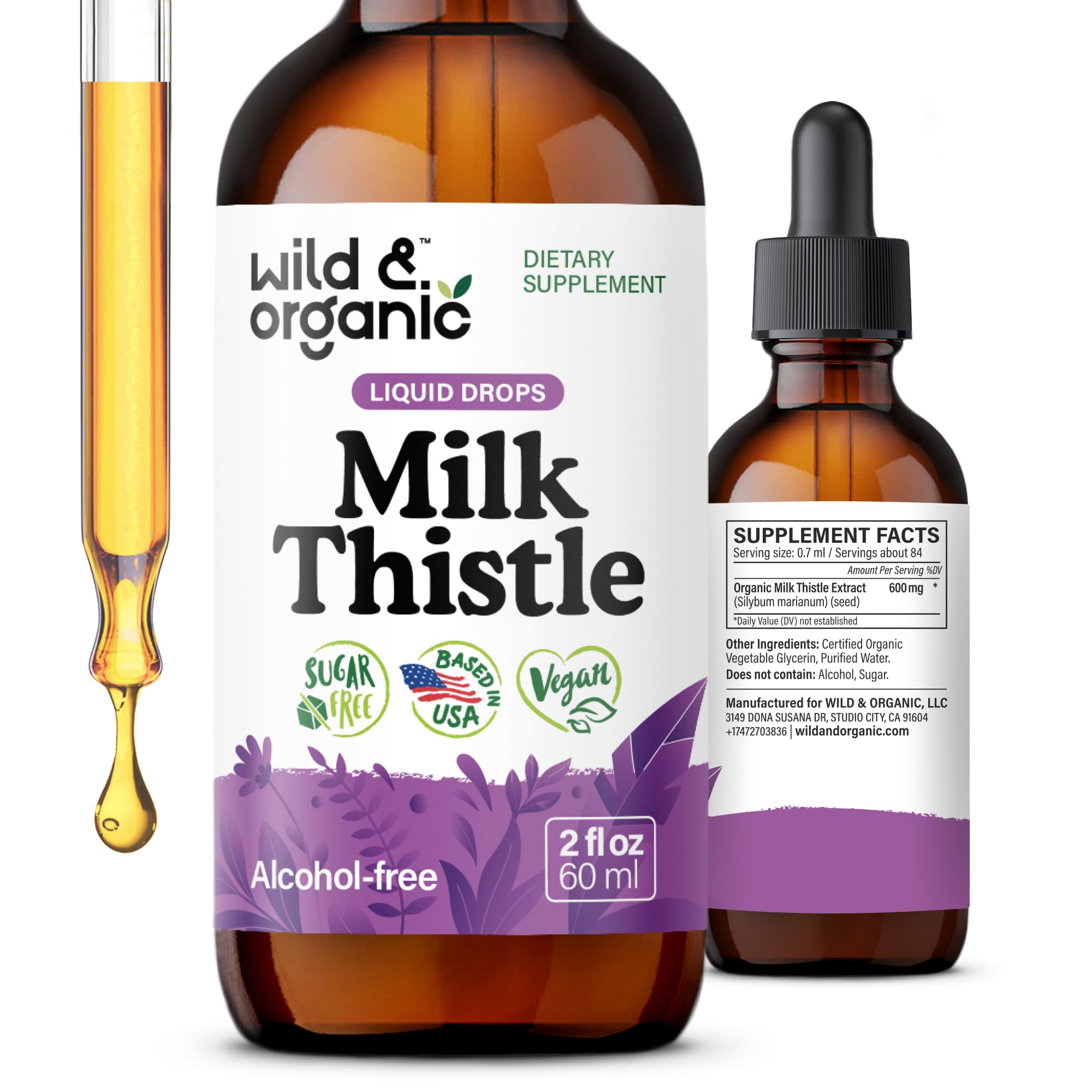 Wild & Organic Milk Thistle Supplement 600mg front view