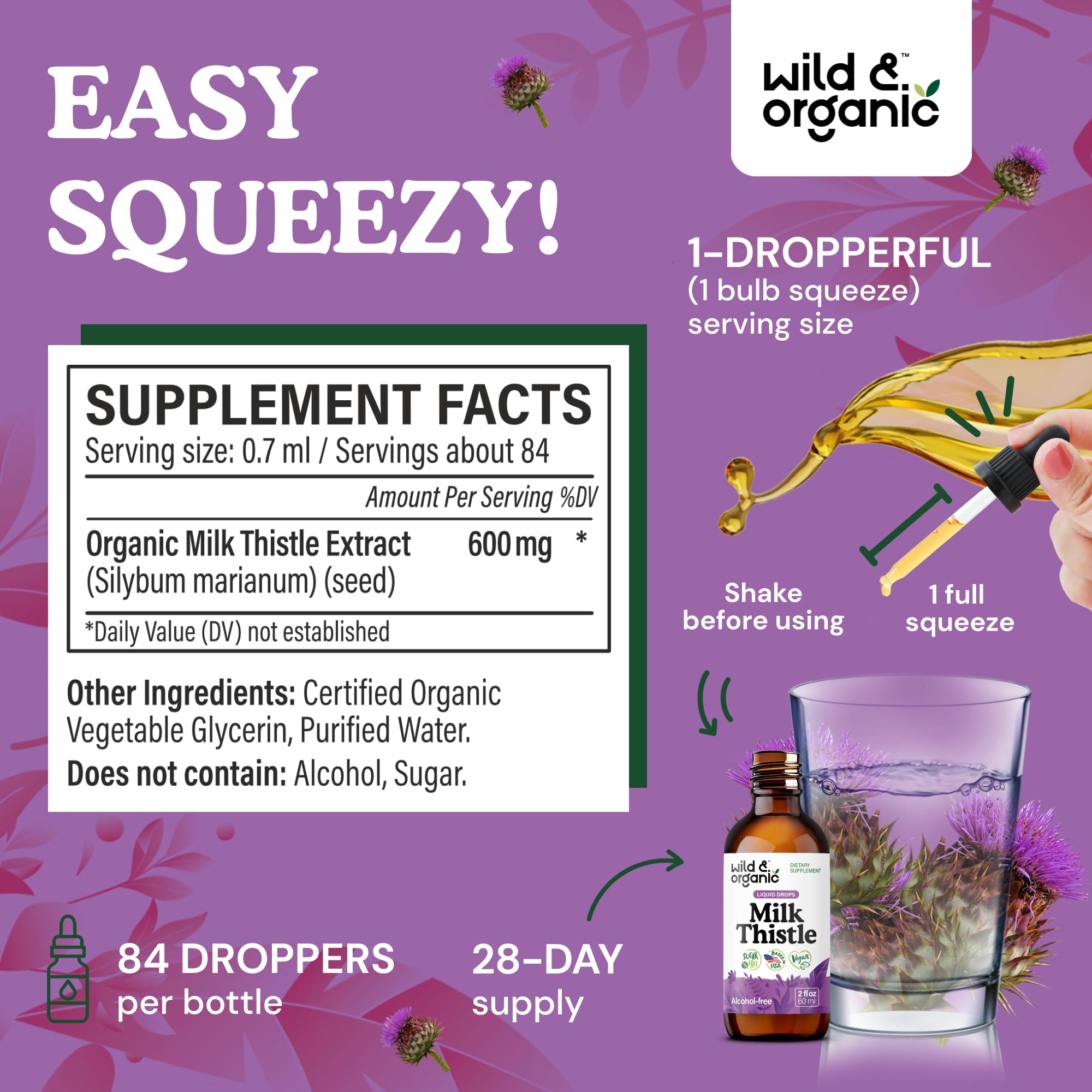 Wild & Organic Milk Thistle Supplement dropper with liquid