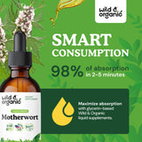 Wild & Organic Motherwort Tincture bottle on a wooden table
