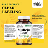 Wild & Organic Mullein Capsules alongside fresh mullein leaves