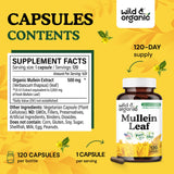 Wild & Organic Mullein Capsules back view showing ingredients