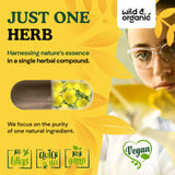 Wild & Organic Mullein Capsules with a measuring spoon for dosage