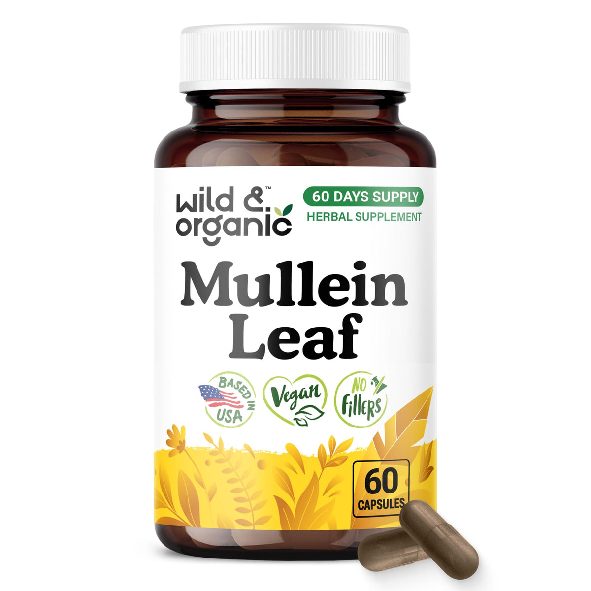 Wild & Organic Mullein Leaf Capsules 400mg front view