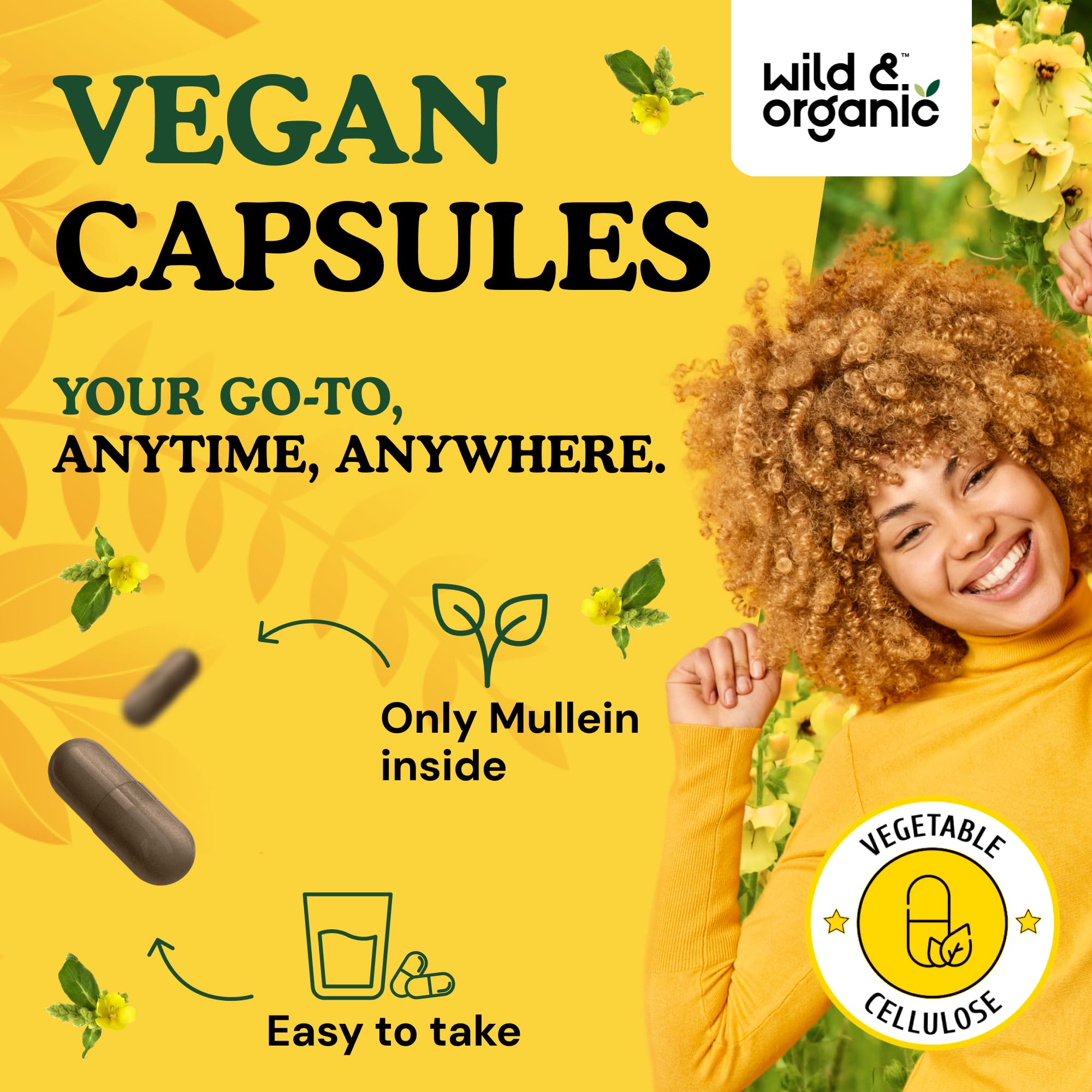 Wild & Organic Mullein Leaf Capsules 400mg on a clean surface