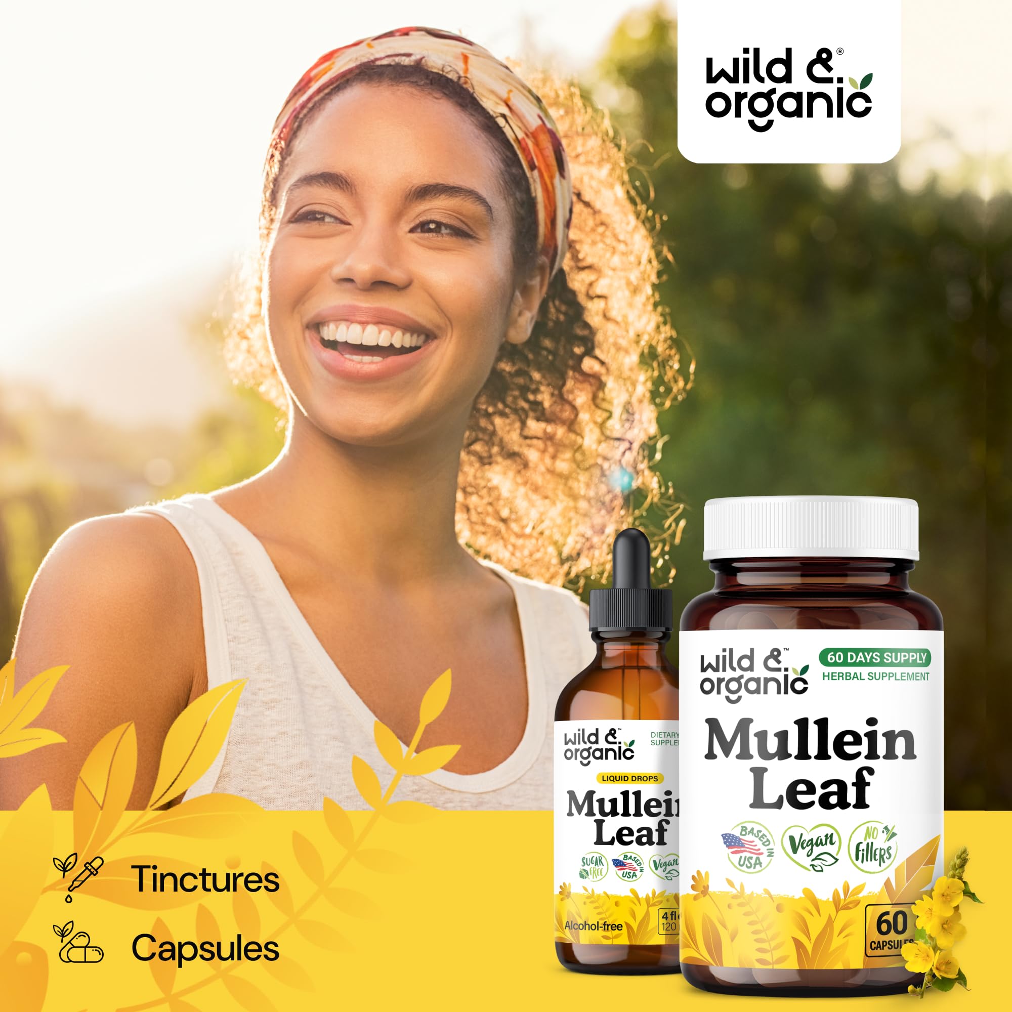 Wild & Organic Mullein Leaf Capsules 400mg showing capsule size
