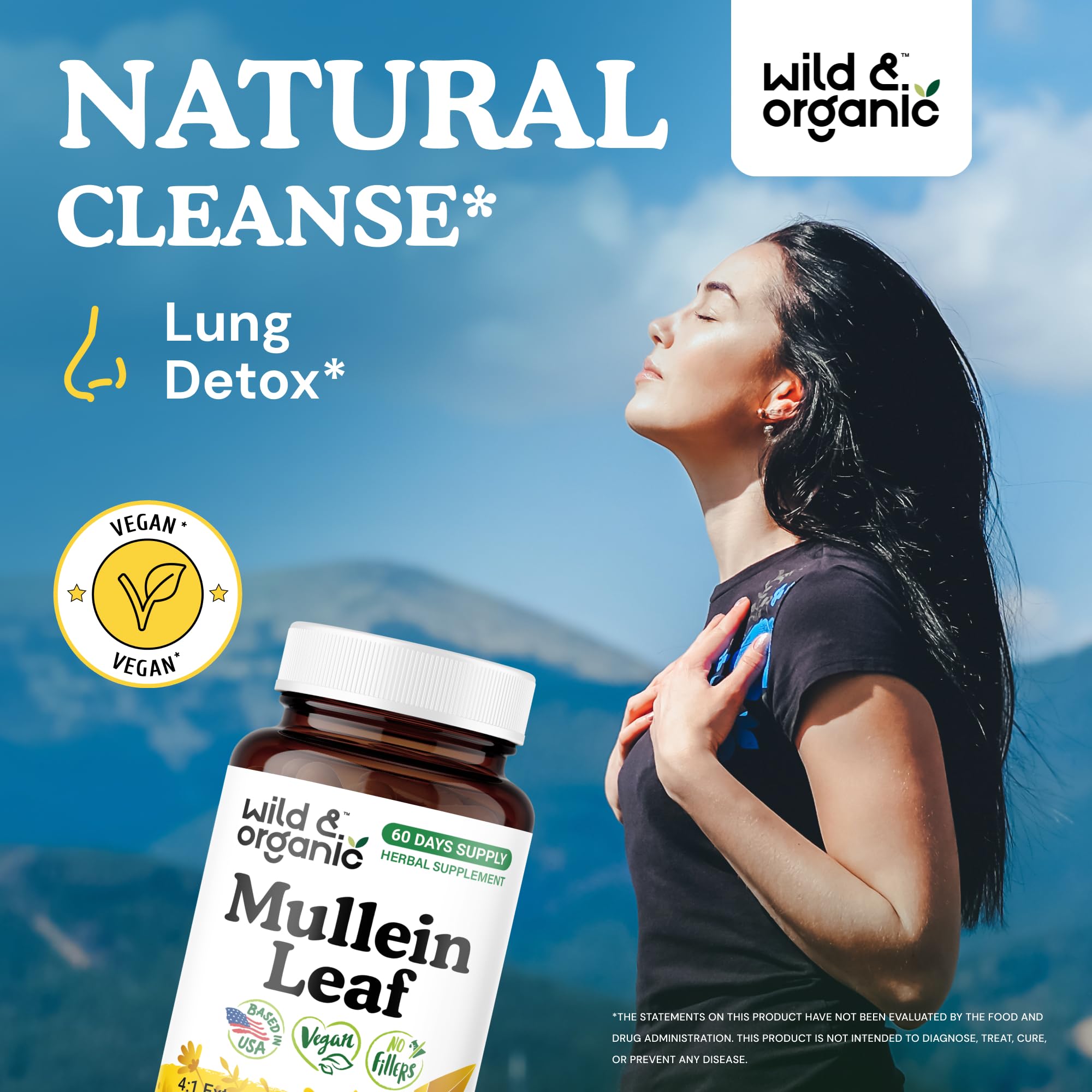 Wild & Organic Mullein Leaf Capsules 400mg side view