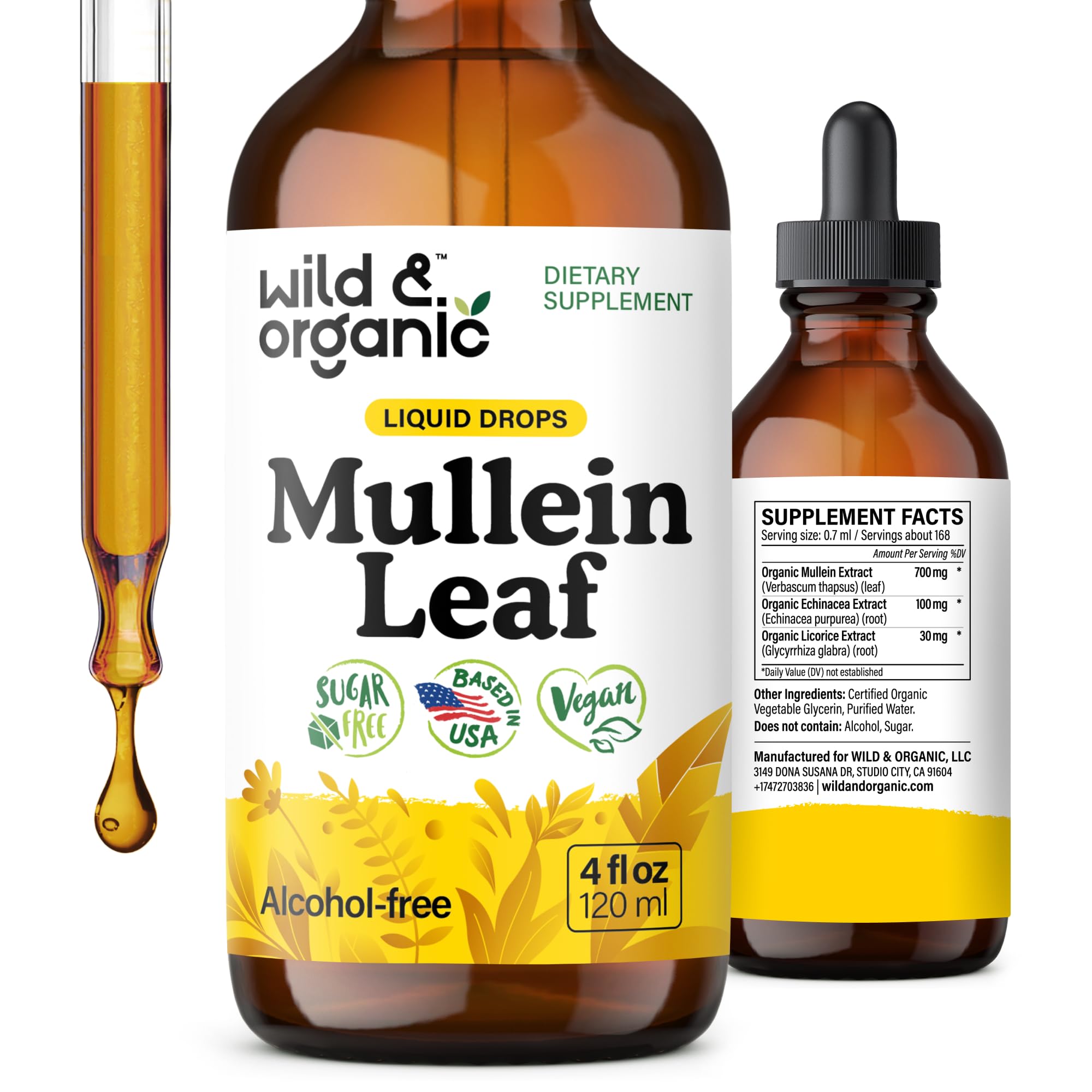 Wild & Organic Mullein Leaf Drops 4 fl. oz. front view
