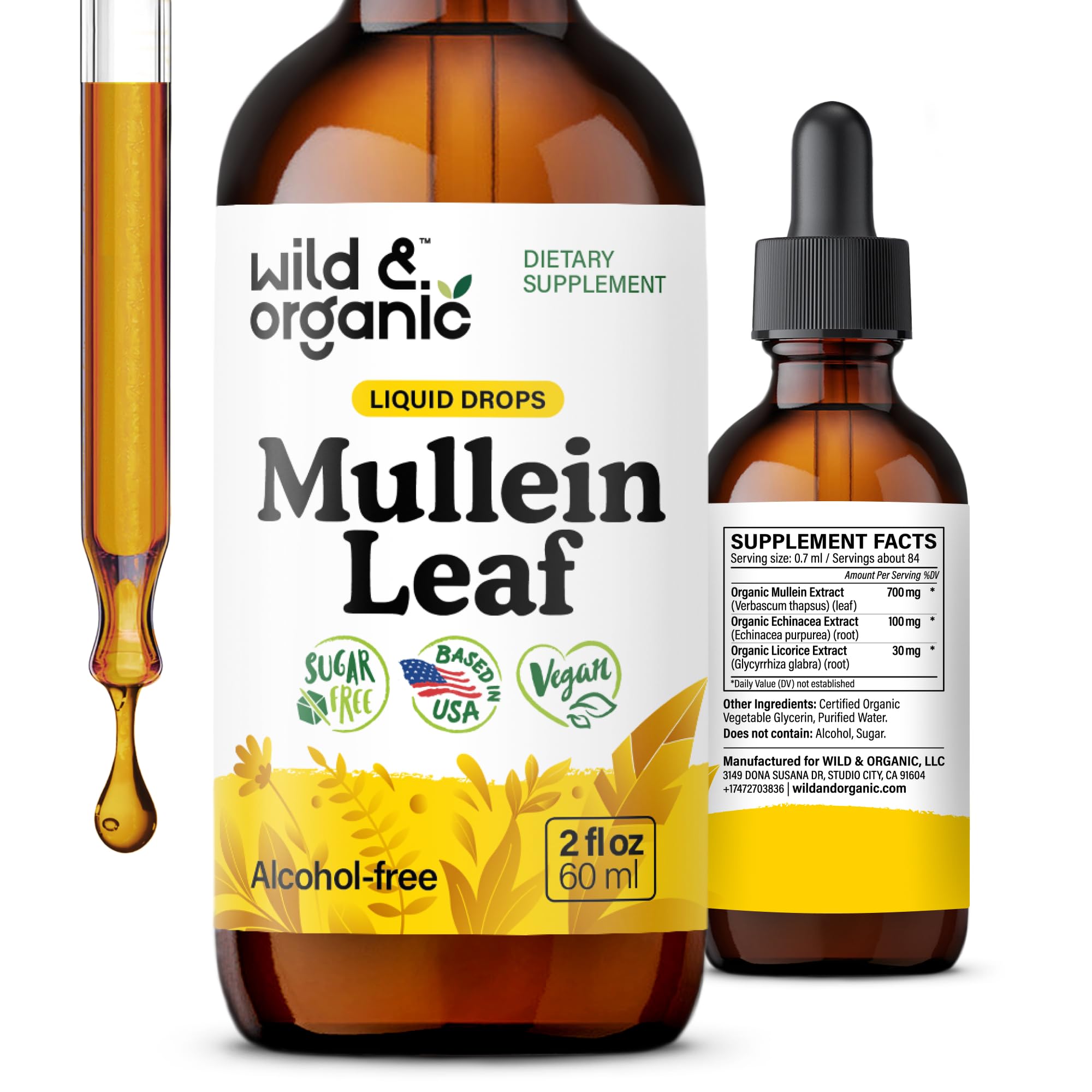 Wild & Organic Mullein Leaf Extract Tincture 2 fl. oz. front view