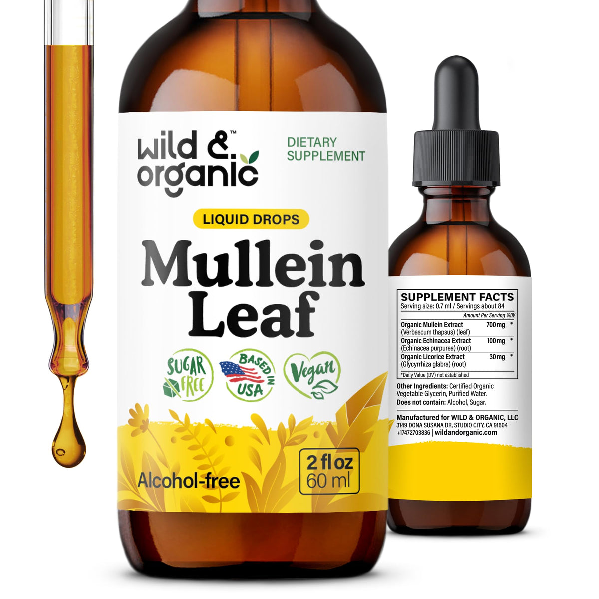 Wild & Organic Mullein Leaf Extract Tincture 2 fl. oz. front view