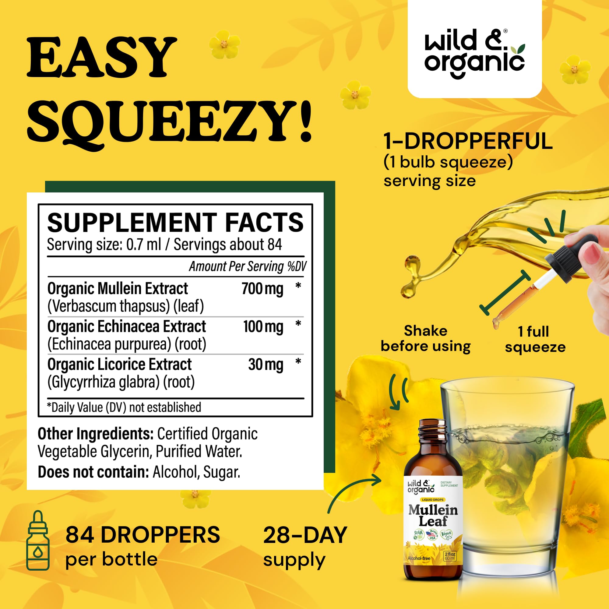 Wild & Organic Mullein Leaf Extract Tincture dropper close-up