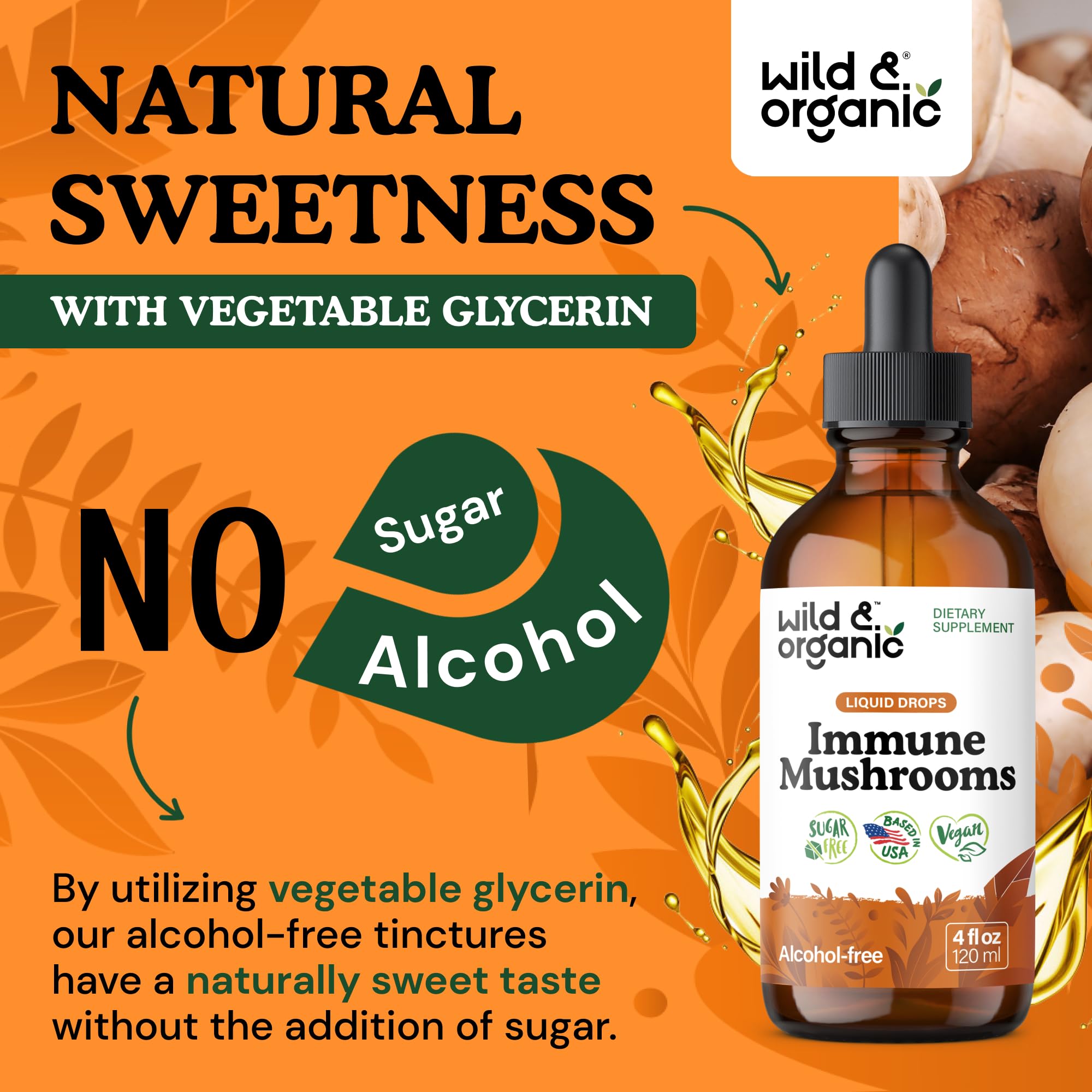 Wild & Organic Mushroom Tincture with measuring spoon