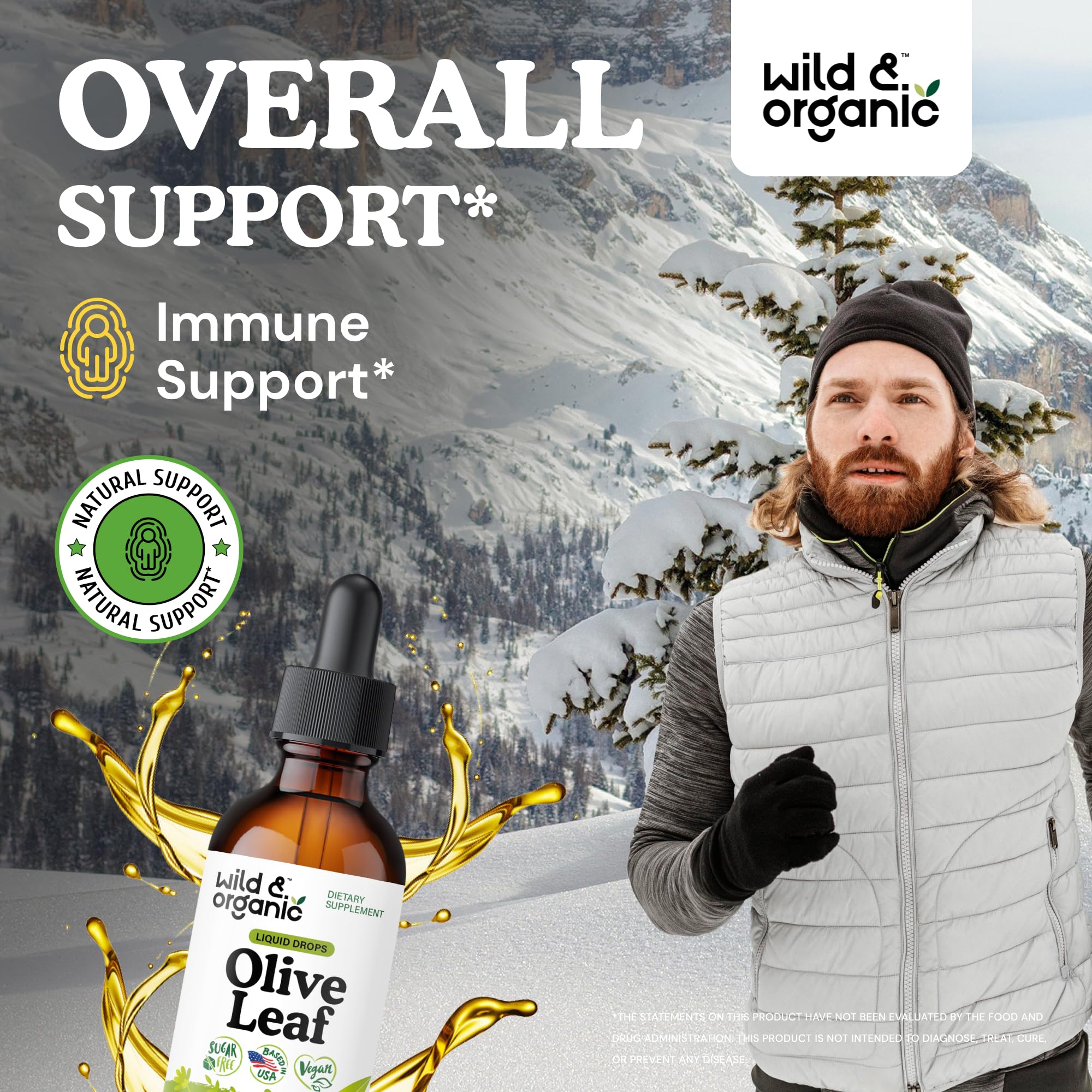 Wild & Organic Olive Leaf Extract Tincture 500mg bottle with label