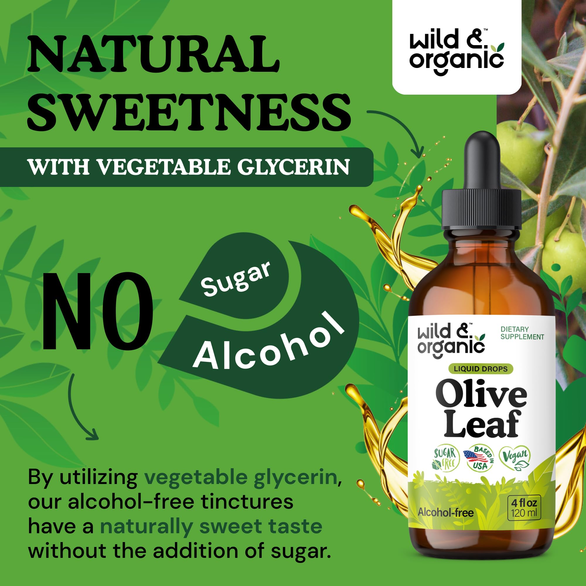 Wild & Organic Olive Leaf Tincture 500mg close-up of dropper