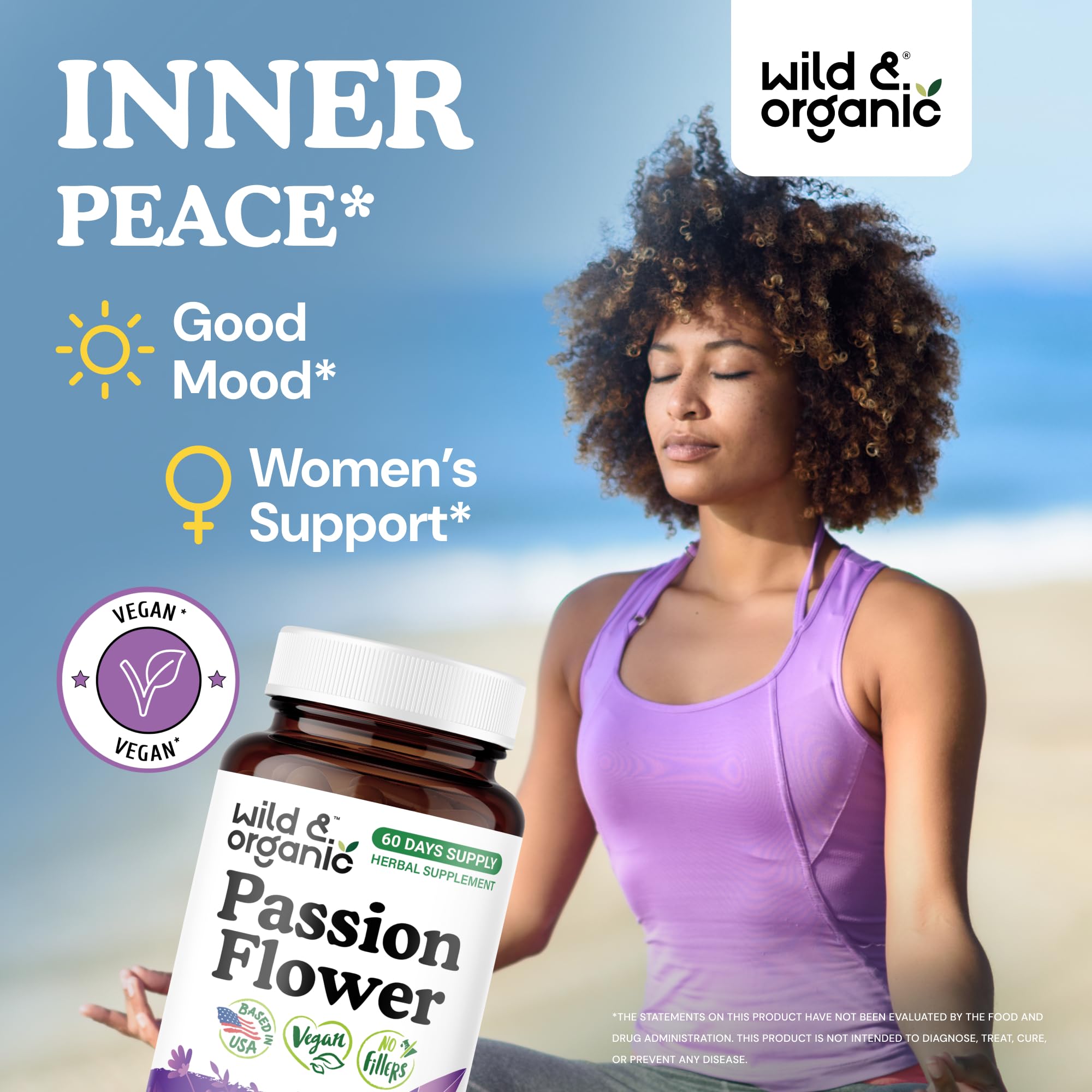 Wild & Organic Passion Flower Capsules 600mg bottle side view