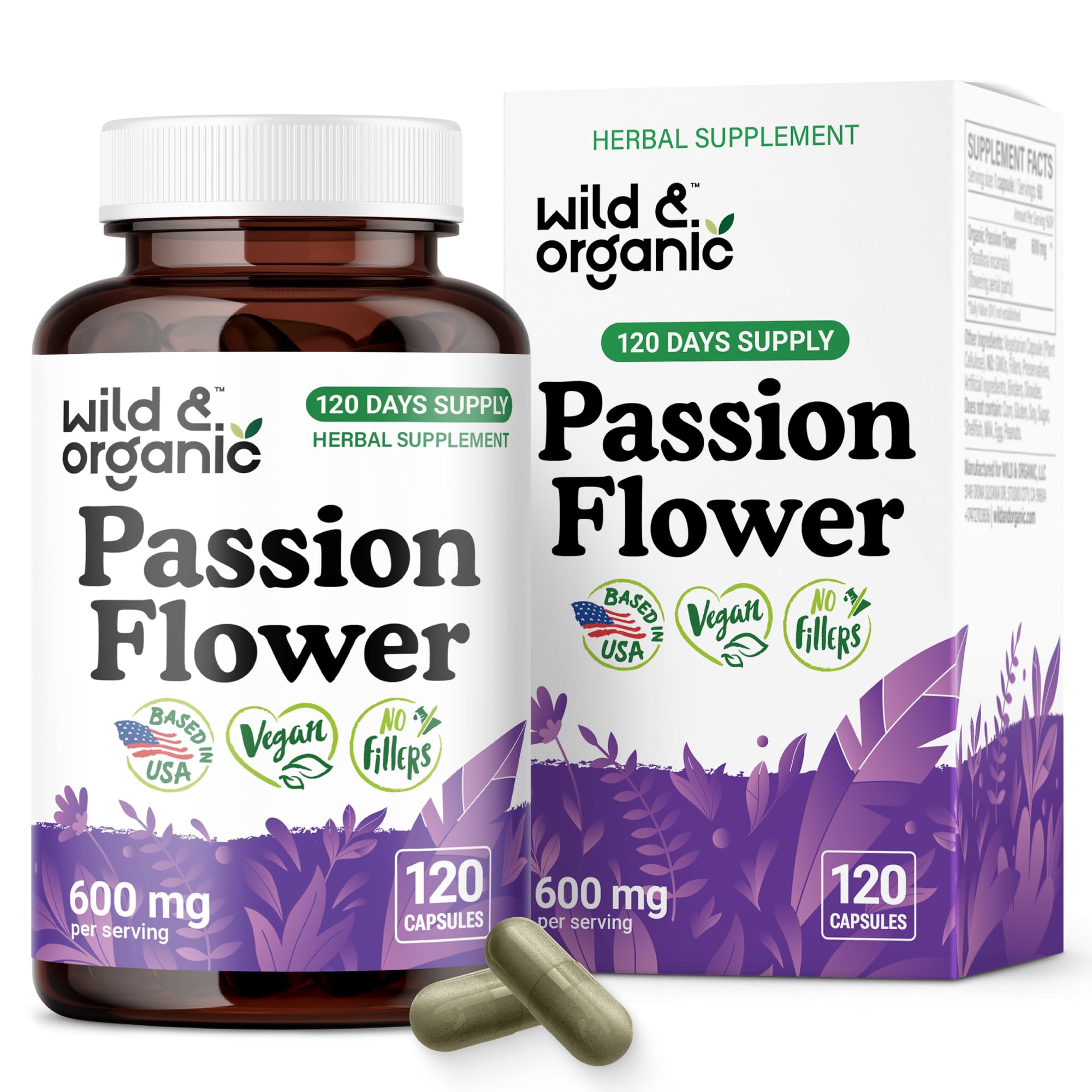 Wild & Organic Passion Flower Capsules bottle front view