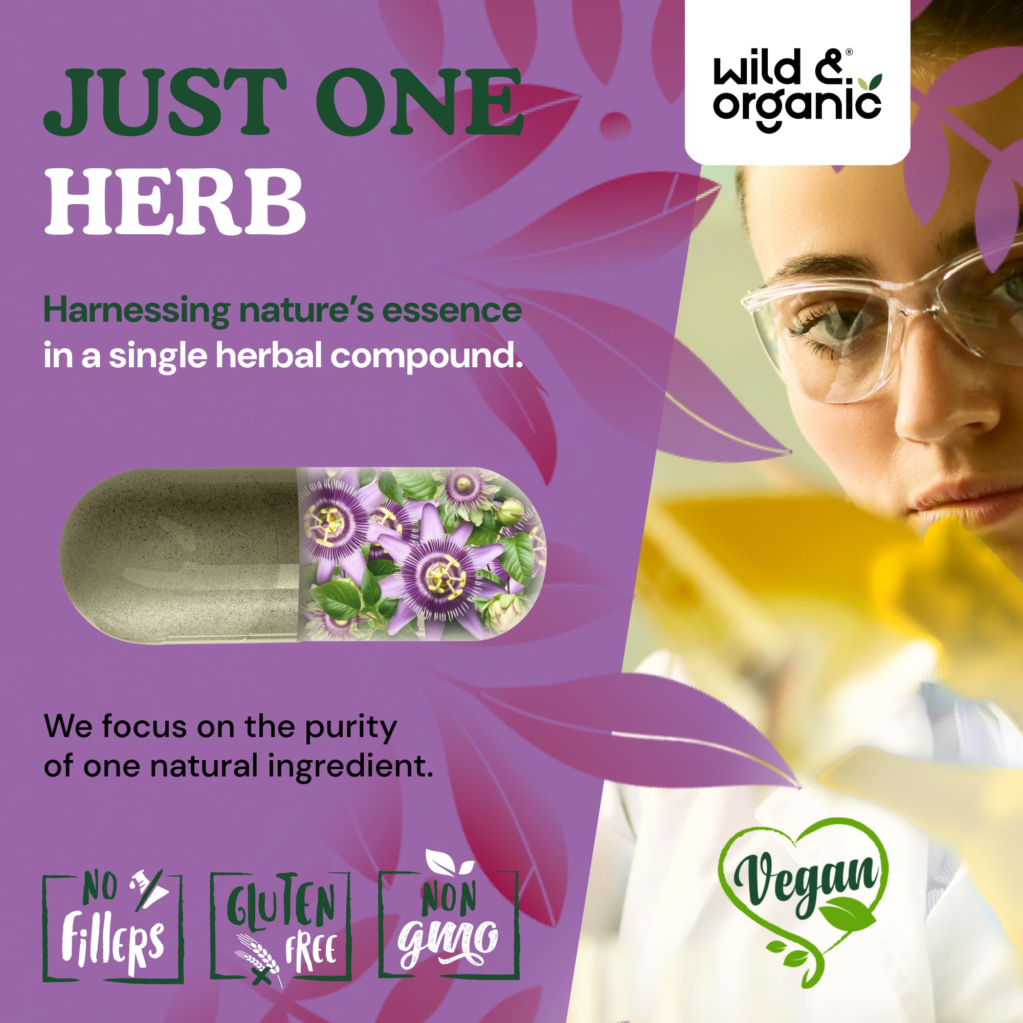 Wild & Organic Passion Flower Capsules with ingredients list