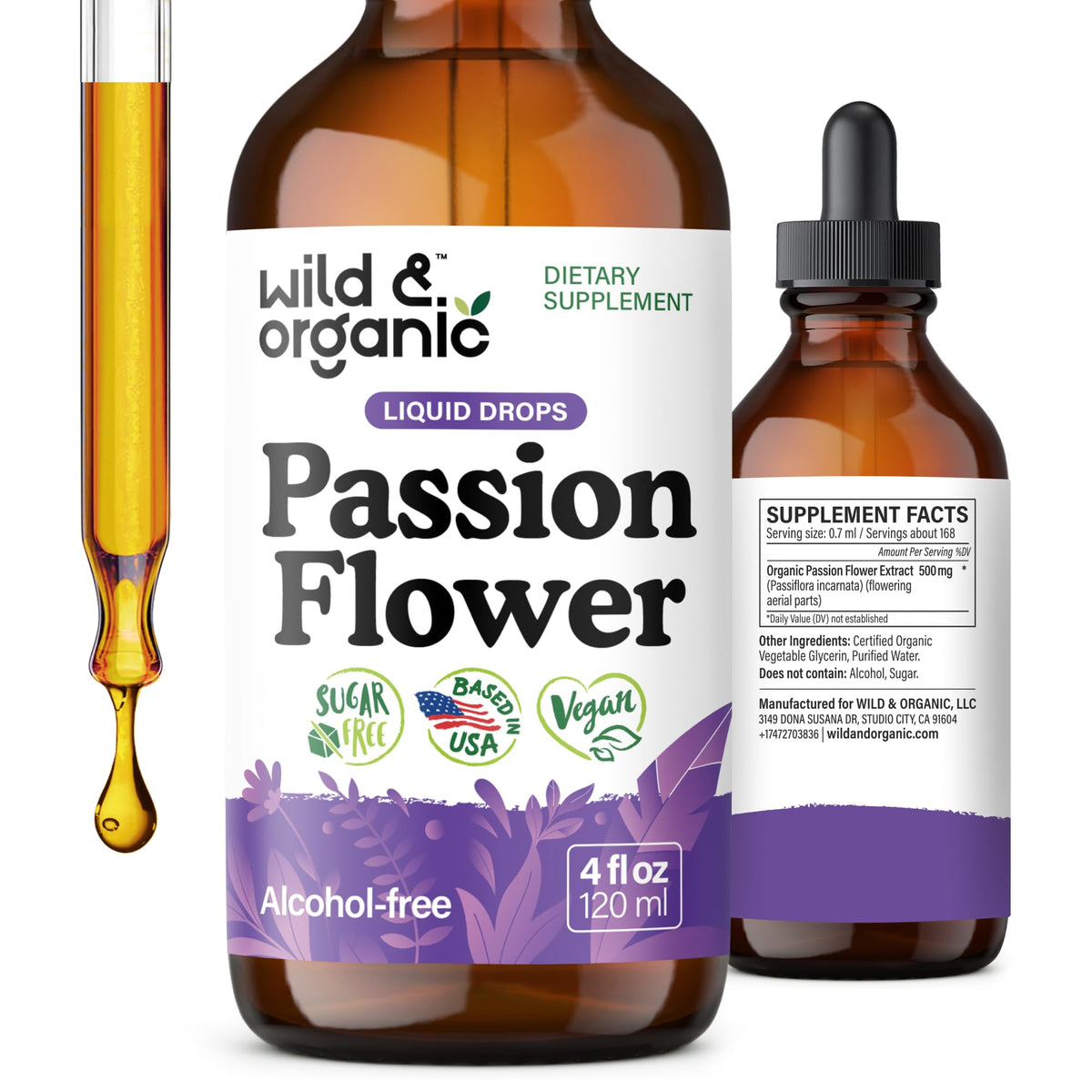 Wild & Organic Passion Flower Tincture 4 fl. oz. front view