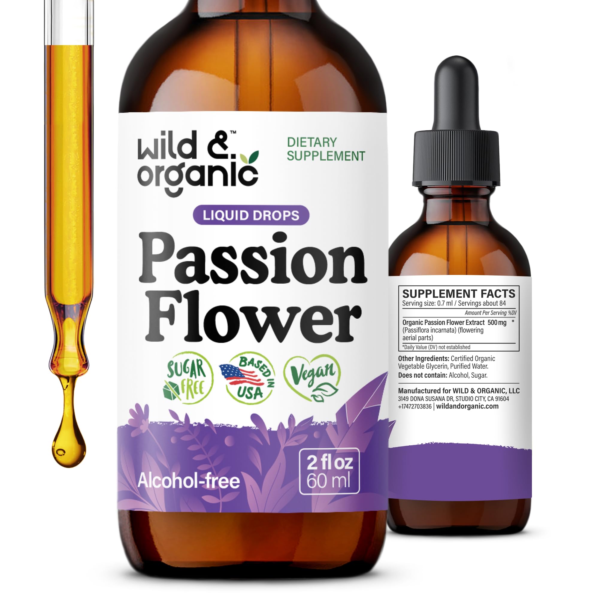 Wild & Organic Passion Flower Tincture 500mg front view