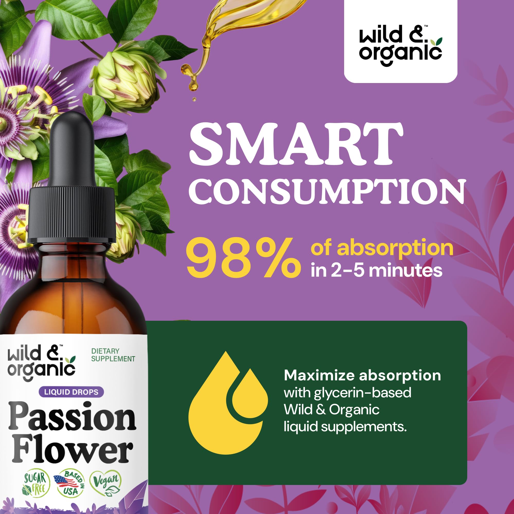 Wild & Organic Passion Flower Tincture with dropper