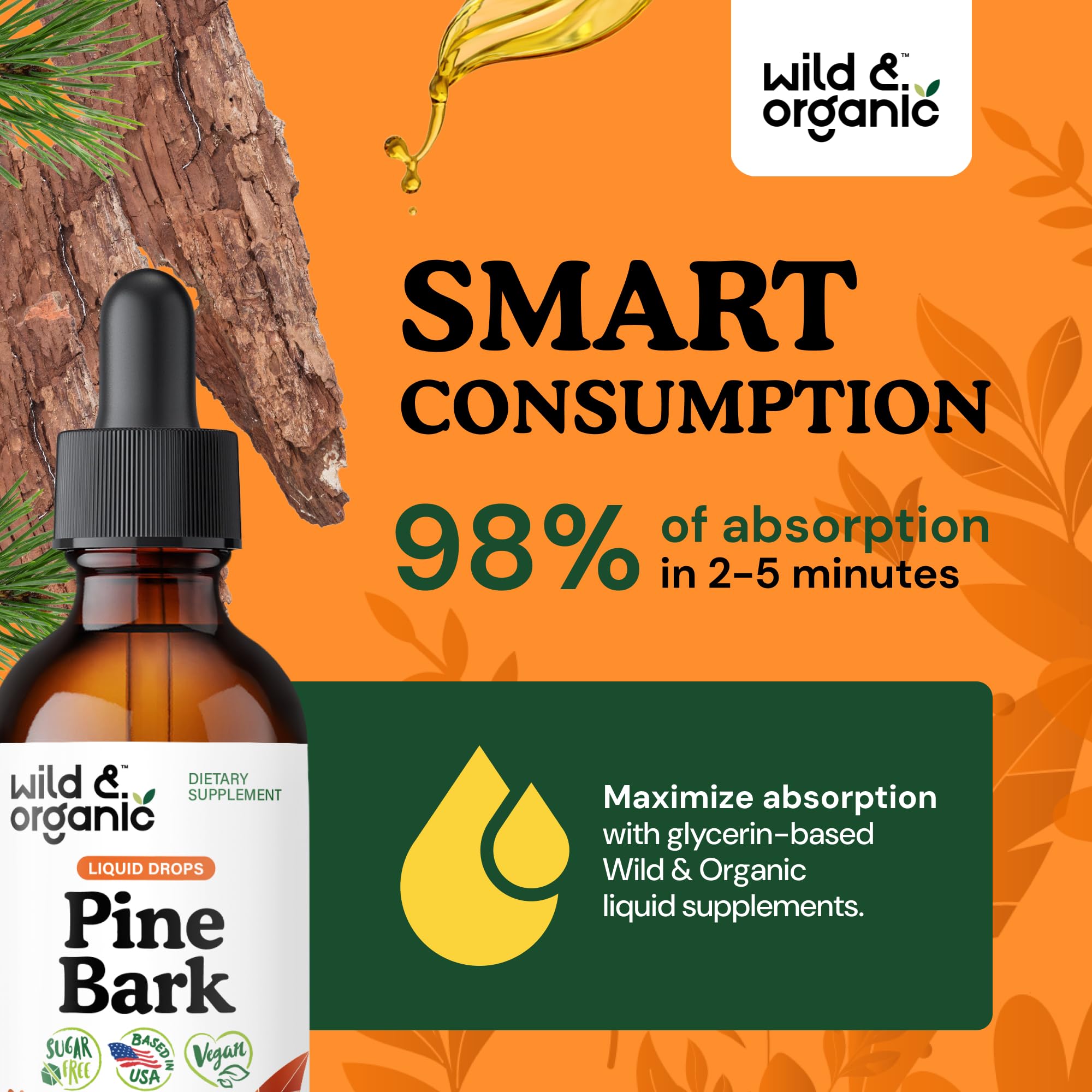 Wild & Organic Pine Bark Extract 360mg with dropper