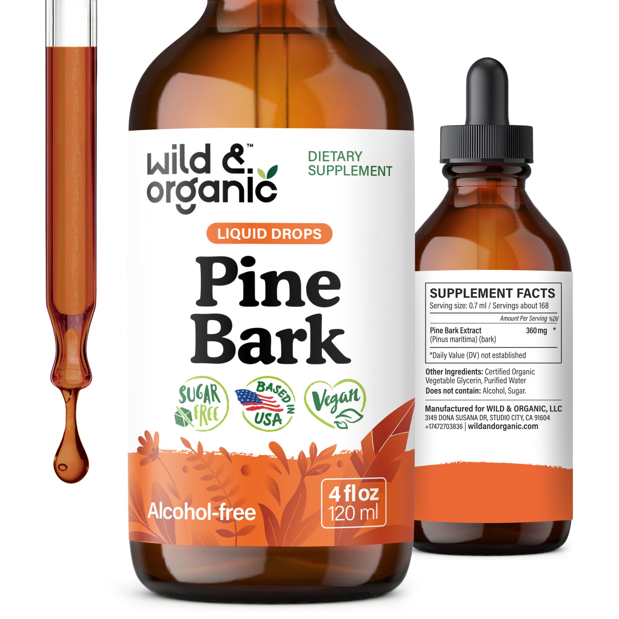 Wild & Organic Pine Bark Extract Tincture 360mg front view