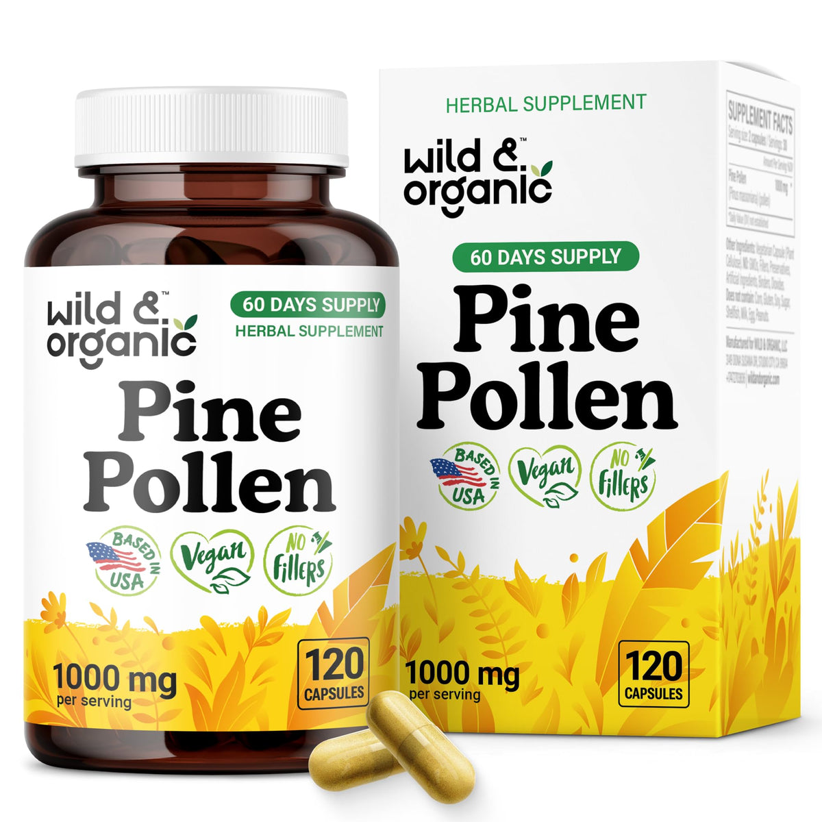 Wild & Organic Pine Pollen Capsules bottle front view