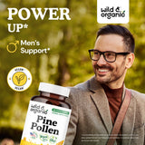 Wild & Organic Pine Pollen Capsules side view with label