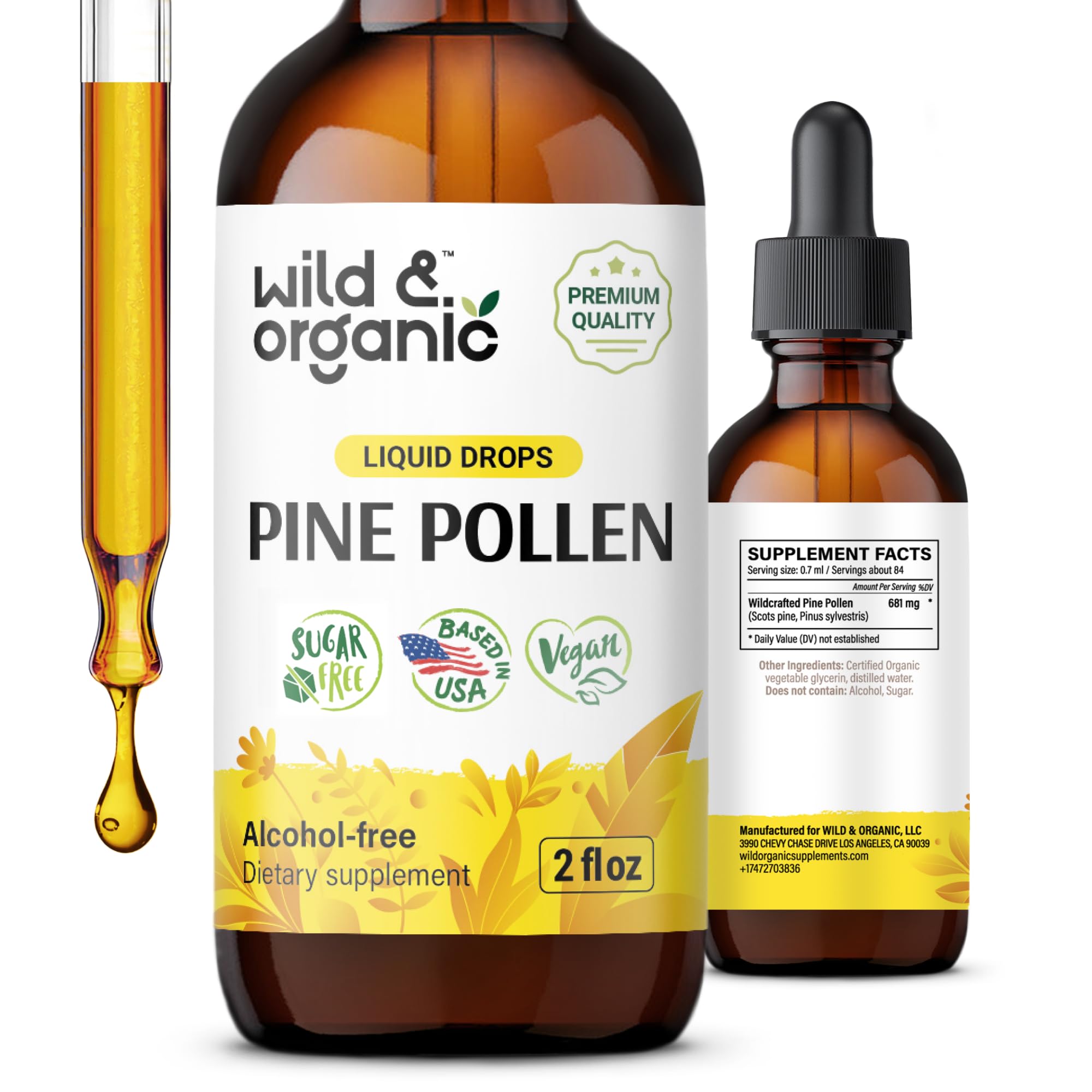 Wild & Organic Pine Pollen Tincture 2 fl. oz. front view