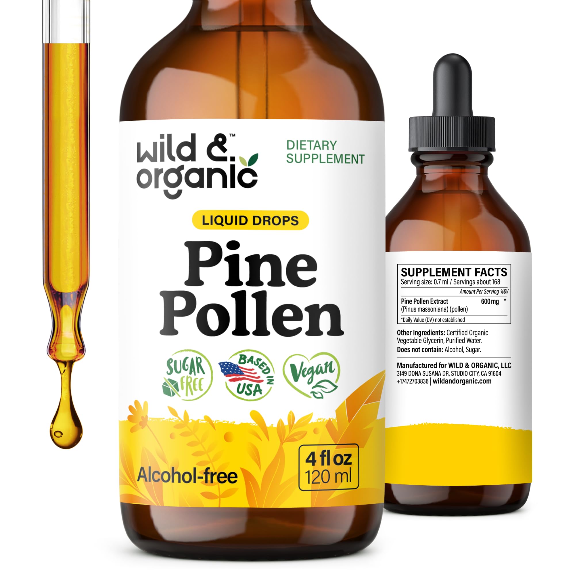 Wild & Organic Pine Pollen Tincture 600mg front view