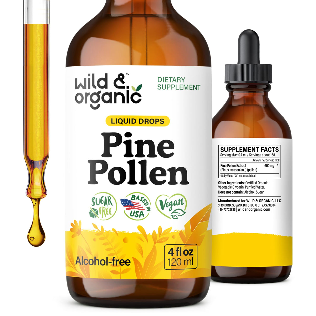 Wild & Organic Pine Pollen Tincture 600mg front view