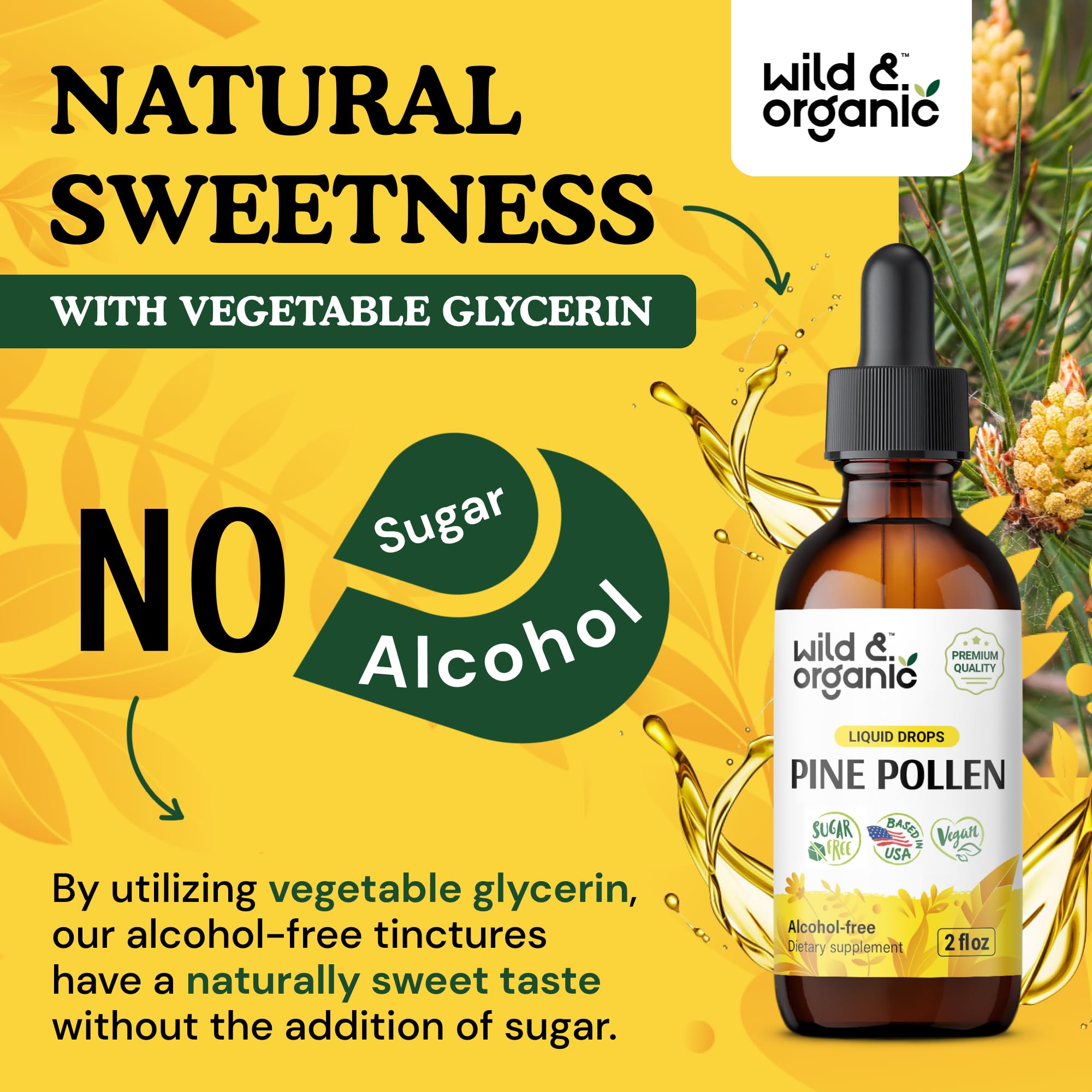 Wild & Organic Pine Pollen Tincture with measuring spoon