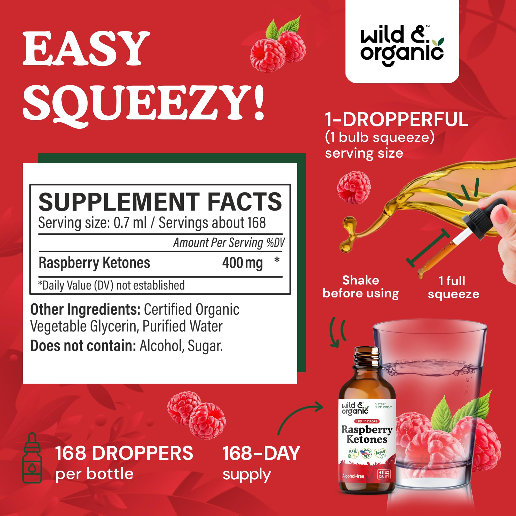 Wild & Organic Raspberry Ketones Tincture 400mg dropper close-up