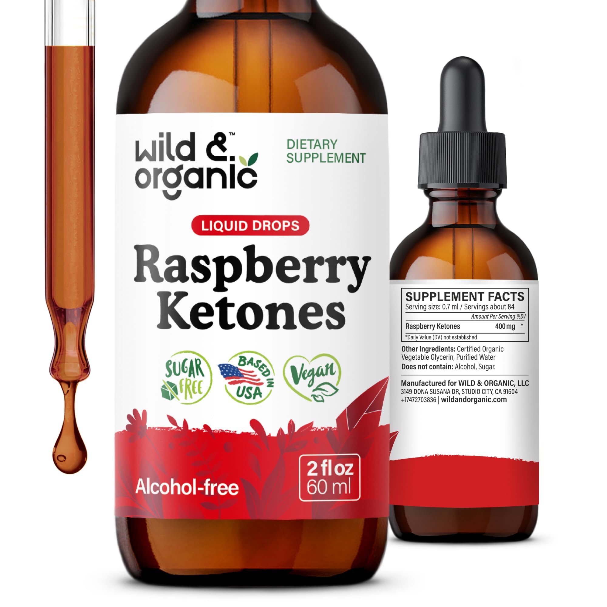 Wild & Organic Raspberry Ketones Tincture 400mg front view