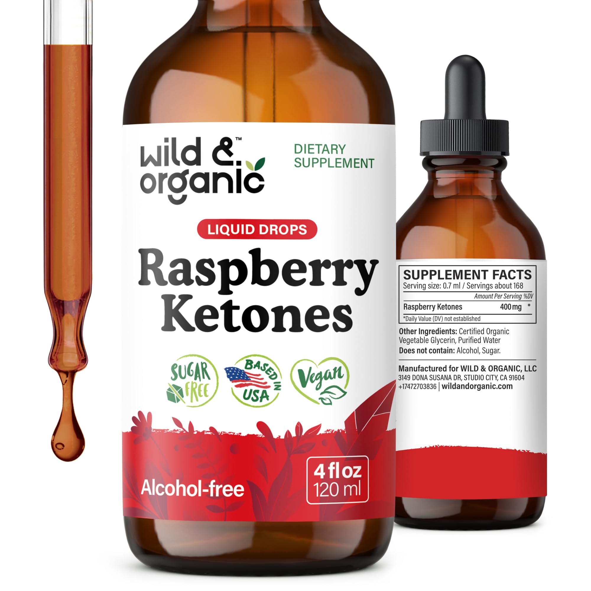 Wild & Organic Raspberry Ketones Tincture 400mg front view