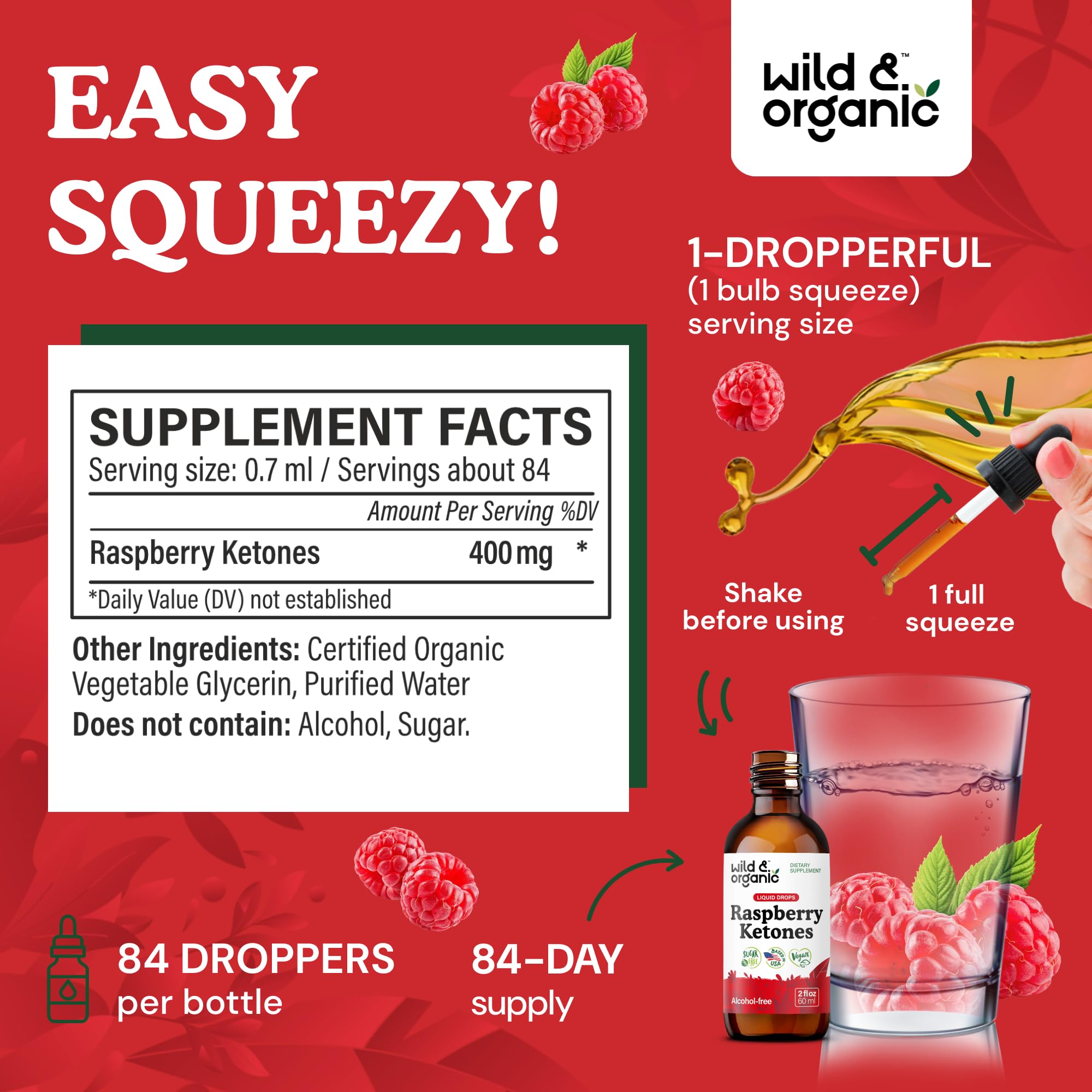Wild & Organic Raspberry Ketones Tincture bottle with dropper