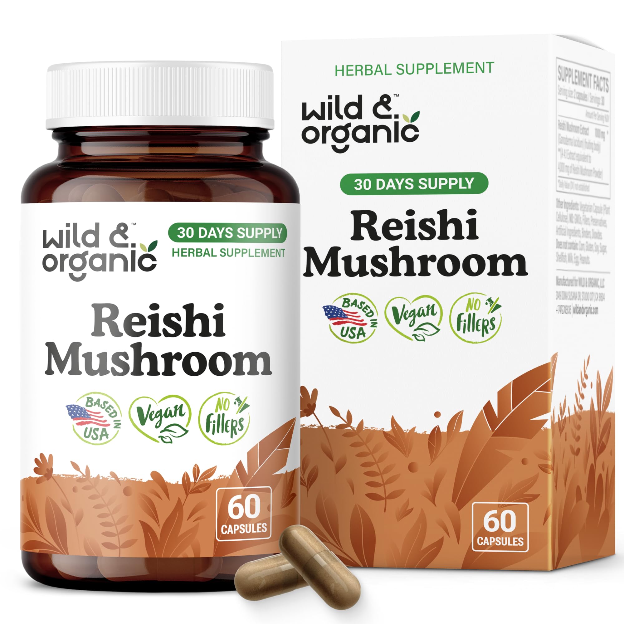 Wild & Organic Red Reishi Mushroom Capsules bottle front view