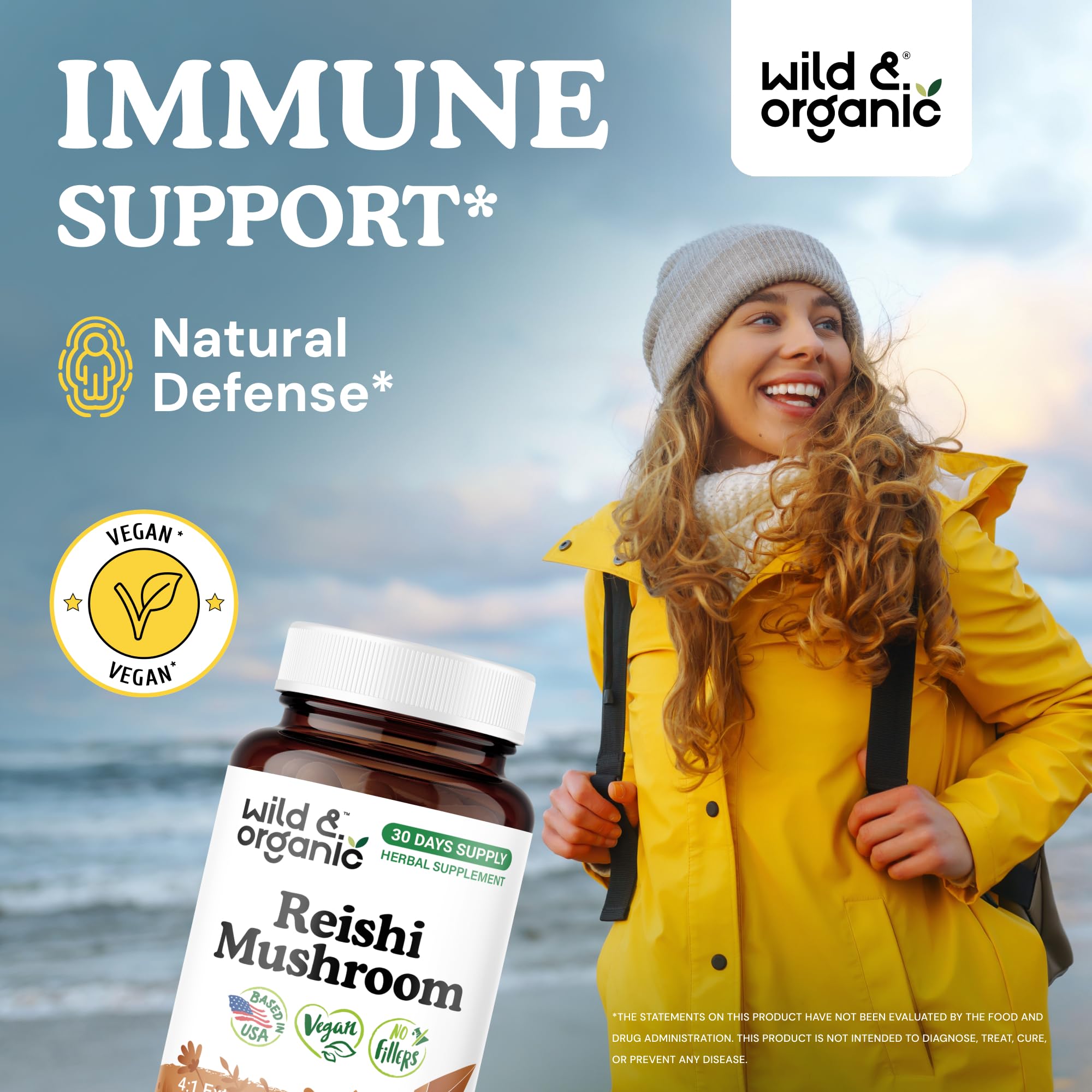 Wild & Organic Red Reishi Mushroom Capsules side view